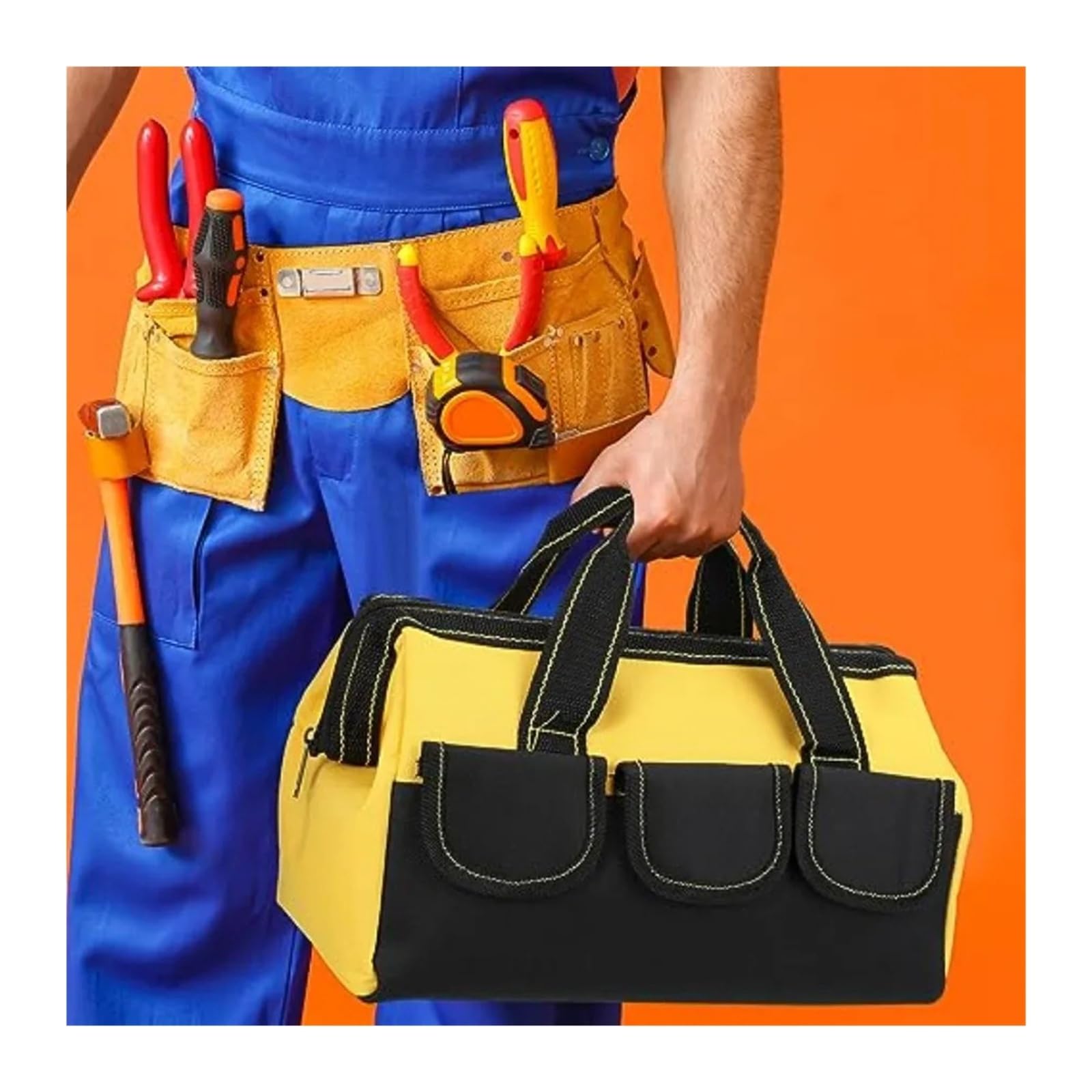 9 Pcs Tool Bag for Men 3 Heavy Duty Wide Mouth Tool Bags and 6 Small Waterproof Pouch Tote for Electrician Carpenter Mechanic