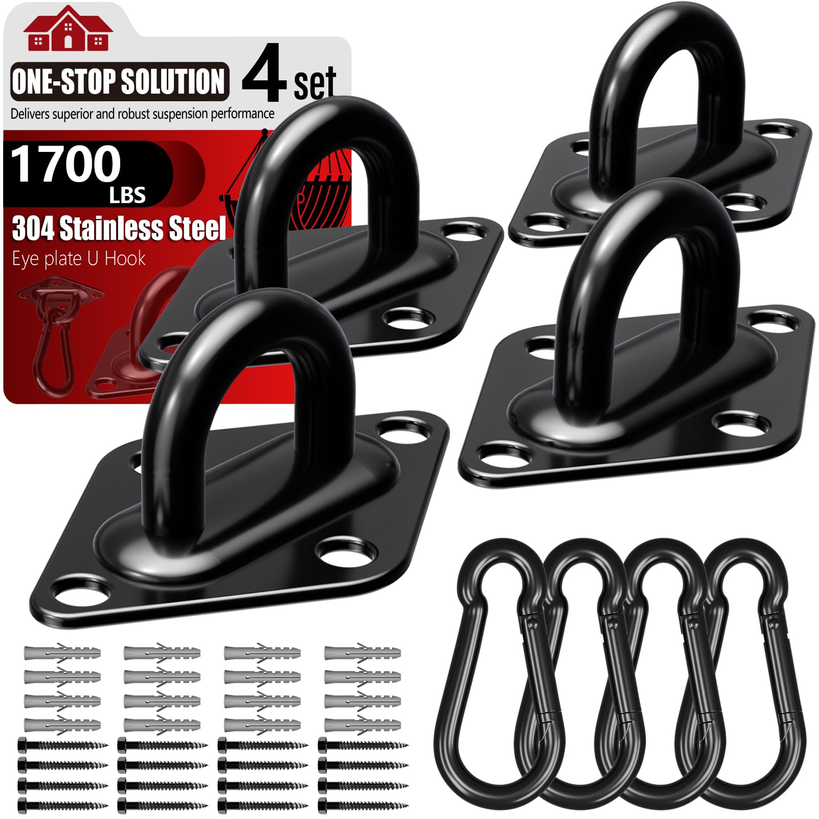 sprookber 304 Stainless Steel Pad Eye Snap Hooks, Heavy Duty Ceiling Hooks, Hammock Swing Hanging kit, Plant Hangers, Marine Hardware Staple Hook Loop with Screws, Set of 8
