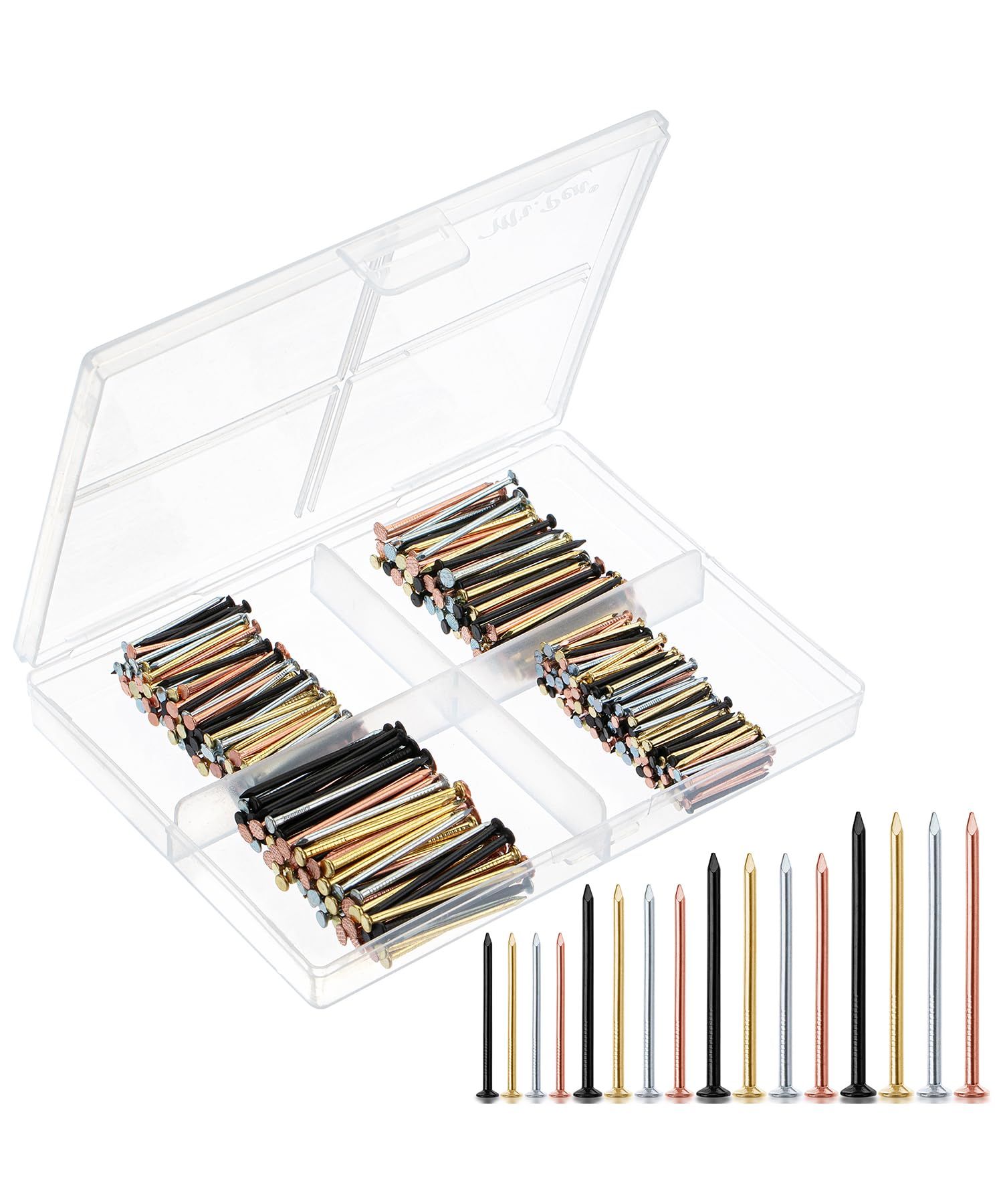 Mr. Pen- Nail Assortment Kit, 600 Pcs, 4 Sizes, Silver, Small Nails for Hanging Pictures