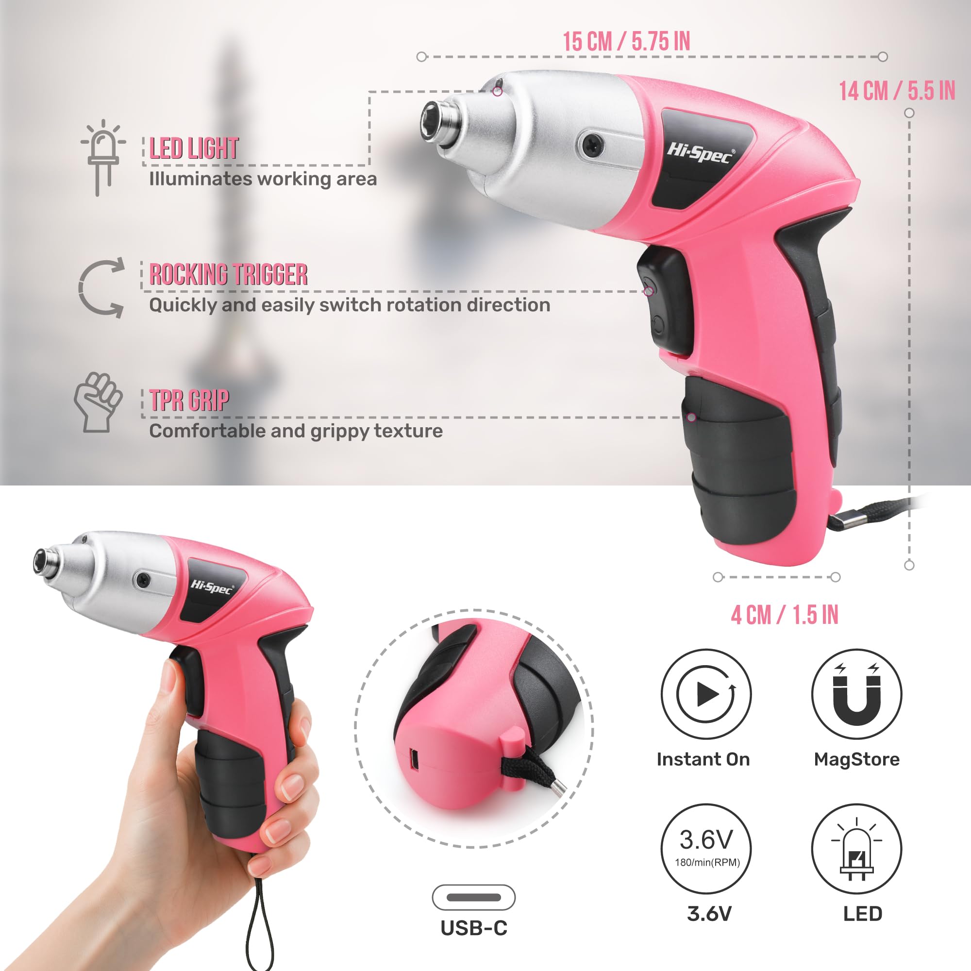 Hi-Spec Small Electric Screwdriver with Driver Bits