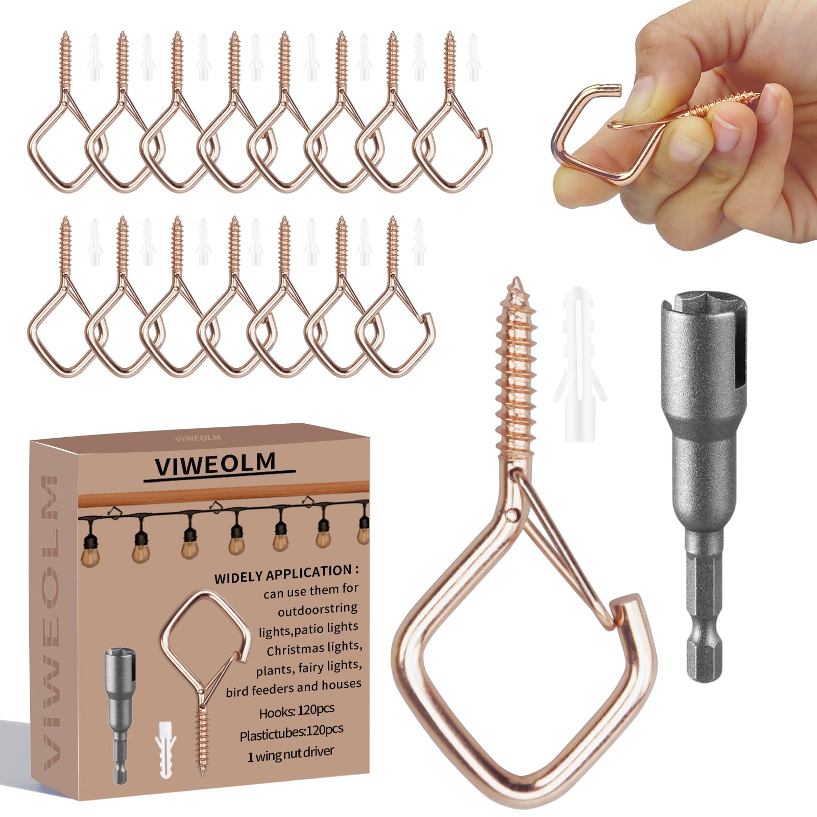 Viweolm Eye Hooks Screw Heavy Duty,Ceiling Hooks for Hanging Plants,String Lights,Cup,Wind Chime,Bird Feeders. Plant Hanger Indoor&Outdoor