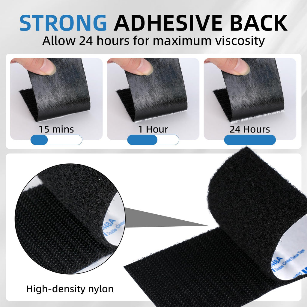 Hook and Loop Adhesive Tape 9448A Super Sticky Self Adhesive Back Heavy Duty Interlocking Nylon Fabric Fastener Strips for Indoor Outdoor Home Office DIY Decor