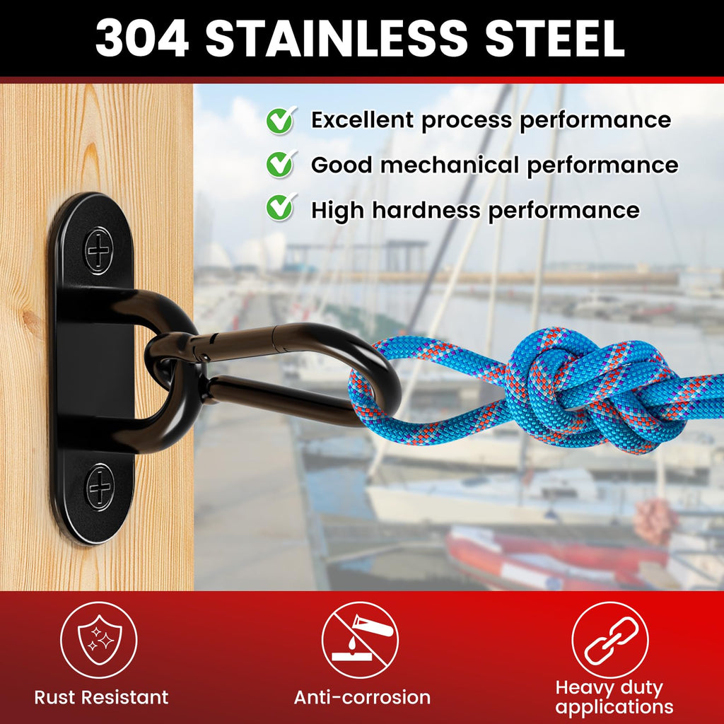 sprookber 304 Stainless Steel Pad Eye Snap Hooks, Heavy Duty Ceiling Hooks, Hammock Swing Hanging kit, Plant Hangers, Marine Hardware Staple Hook Loop with Screws, Set of 8