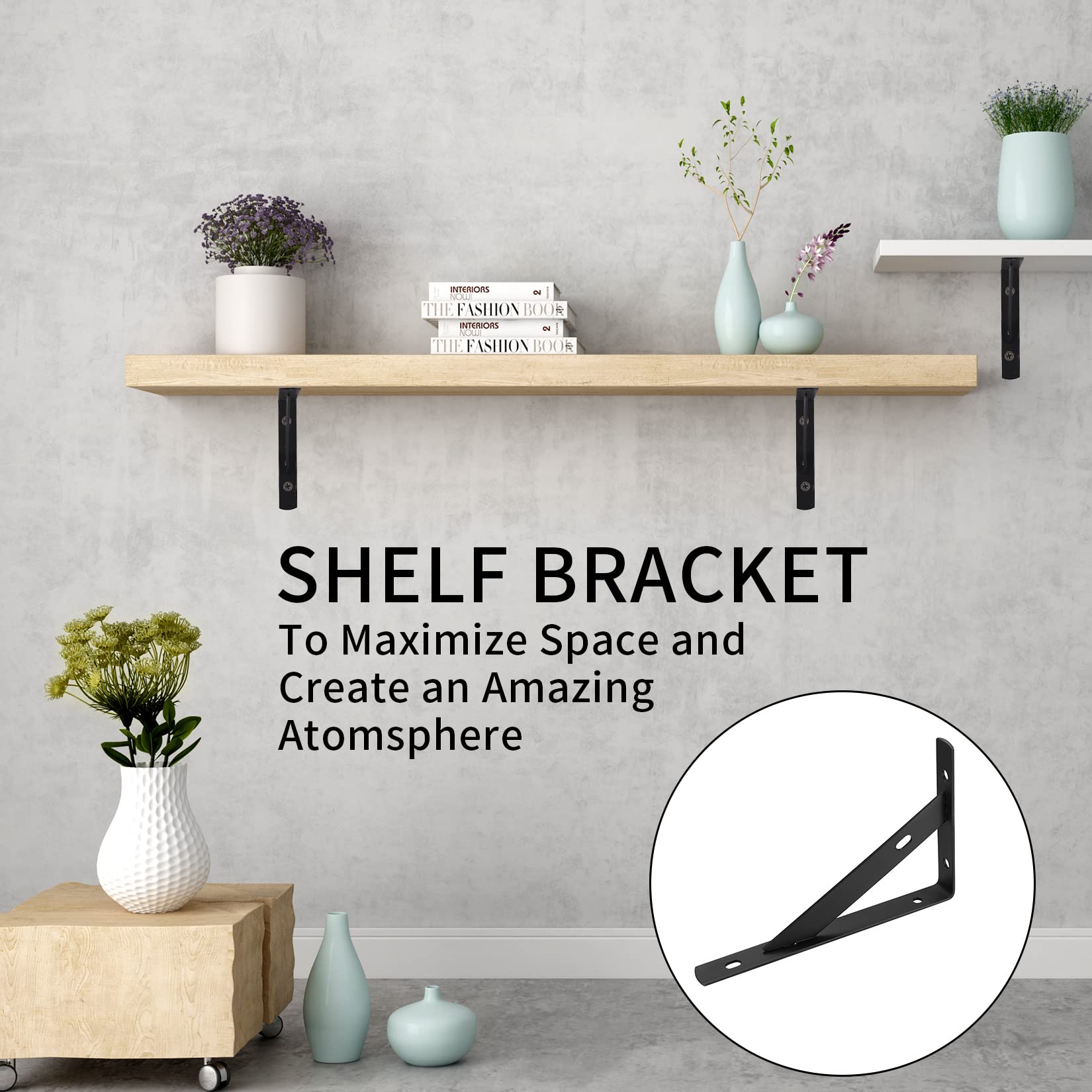 8 Pcs Heavy Duty Shelf Brackets, Floating Metal Shelf Brackets, Metal Wall Mount L Shaped Shelves Support Angle Brackets for Heavy Duty Floating Shelves Shelf Brackets
