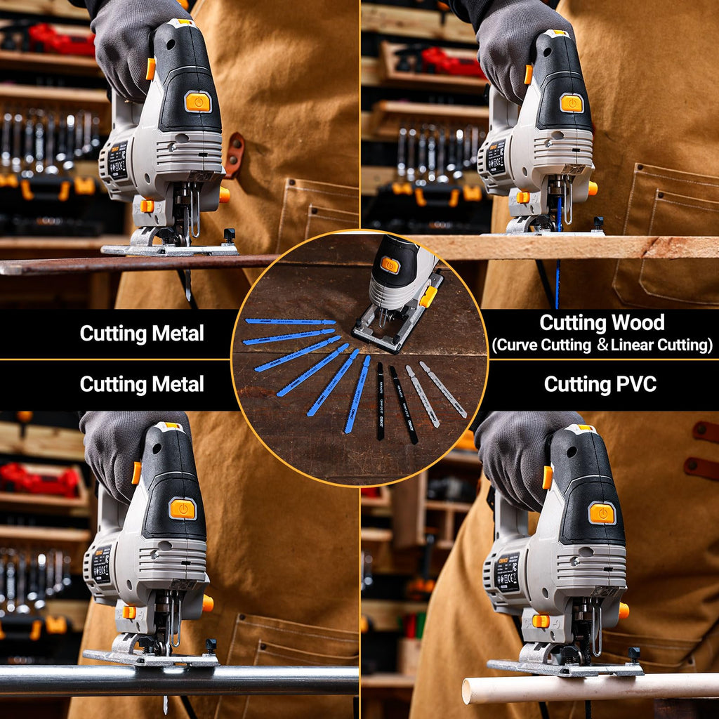 6.7-Amp Jig Saw Corded: Electric Jigsaw Tool Power Jig Saws for Wood Cutter with 6 Variable Speed Up to 3000 SPM, 4 Orbital Settings, LED Light & ±45° Bevel Cutting, Tool-Free Blade Change