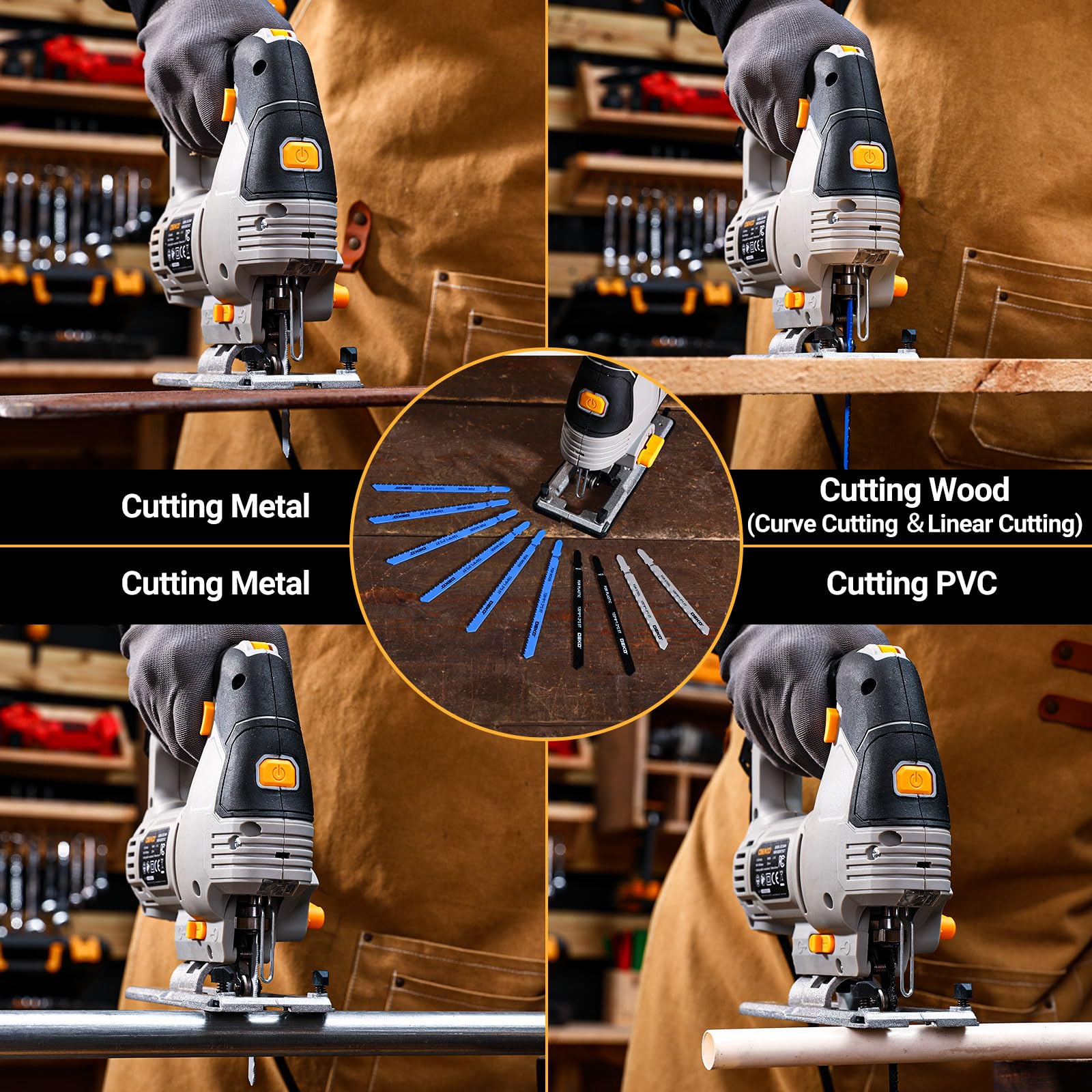 6.7-Amp Jig Saw Corded: Electric Jigsaw Tool Power Jig Saws for Wood Cutter with 6 Variable Speed Up to 3000 SPM, 4 Orbital Settings, LED Light & ±45° Bevel Cutting, Tool-Free Blade Change