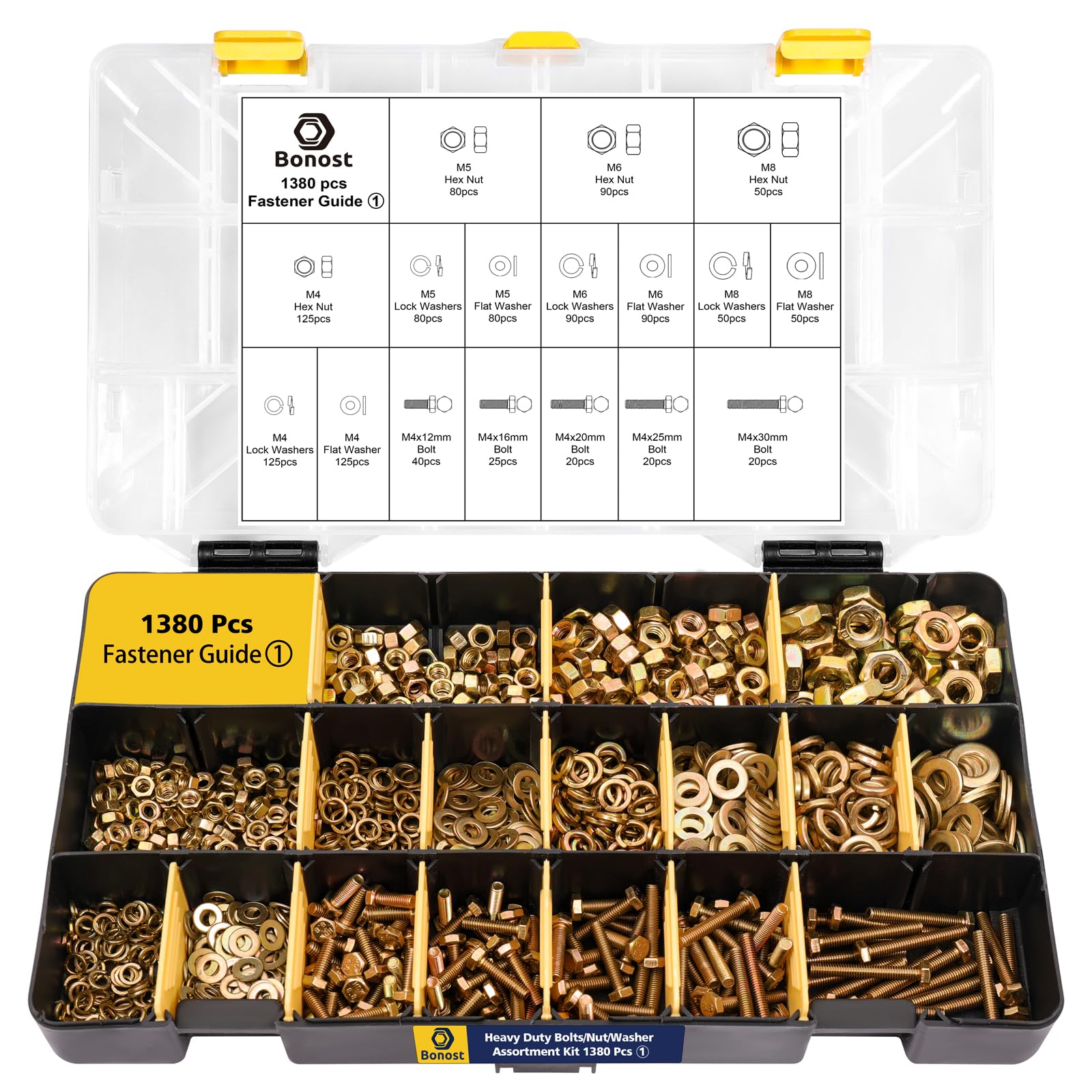 Bonost 3010pcs Nuts and Bolts Kit with Grade 8.8 Metric Hex Bolts, 4 Trays