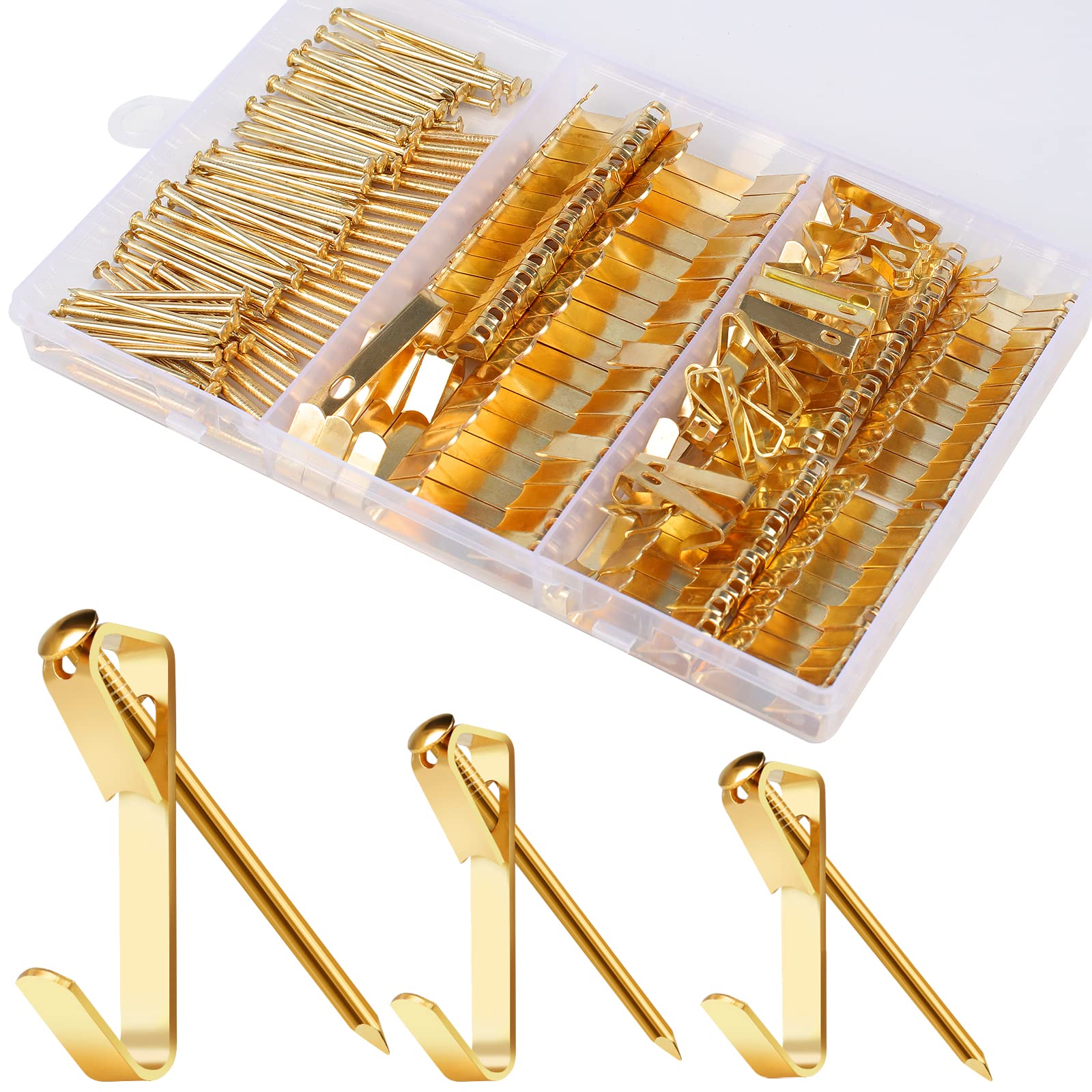 Picture Hanging Kit, 10lb, 30lb, 50lb and 100lb Picture Hangers, Metal Picture Hanging Hooks with Nails, on Drywall, Wooden Wall