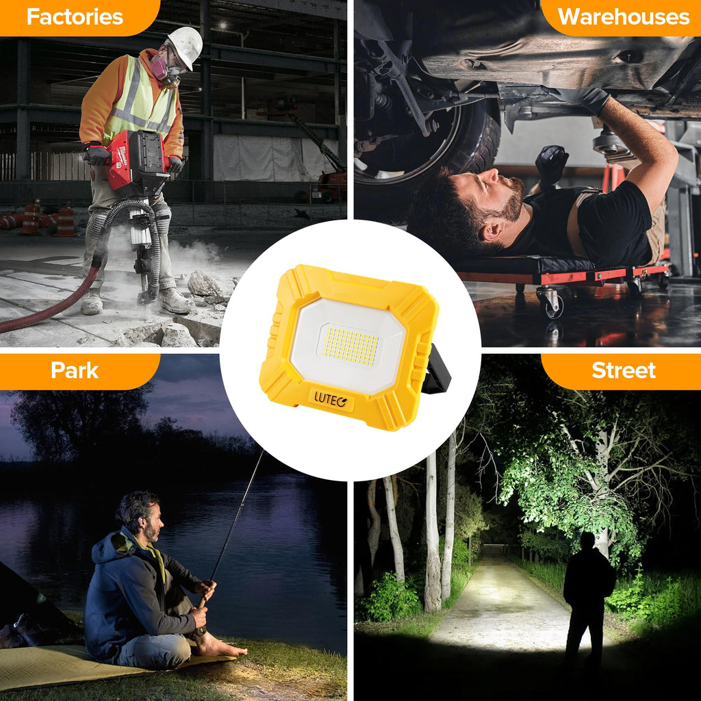 LUTEC 3500LM LED Work Light, Rechargeable Magnetic Work Lights with Stand, Portable 5000K Flood Light for Car Repair/Fishing/Camping/Emergency/Hiking, 3 Modes