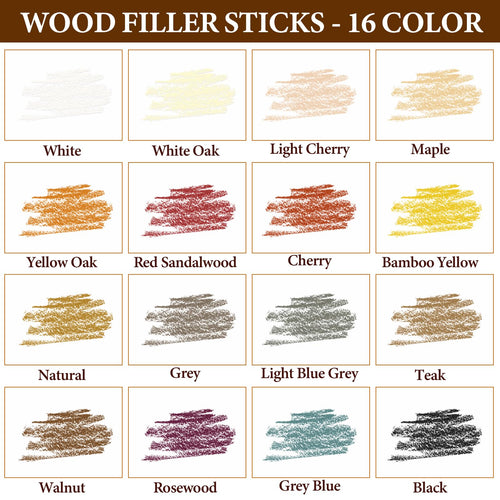 16-Color Wood Filler Sticks & Wax Touch-Up Pen Set