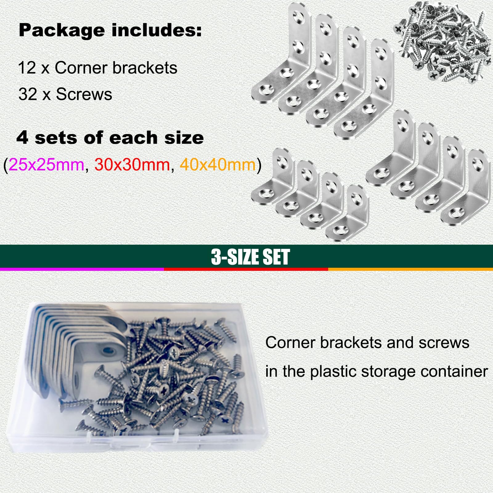 YEWLACA L Bracket Corner Braces Heavy Duty Stainless Steel 90 Degree Joints Right Angle Bracket L Shaped Corner Brackets Fastener for Wood Furniture, Screws Included
