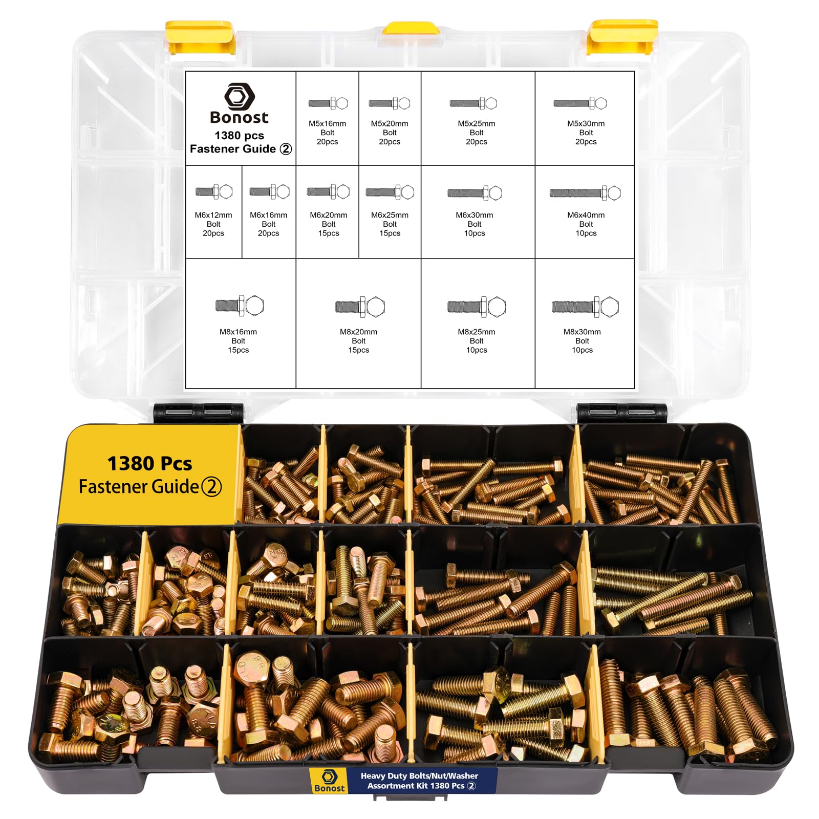 Bonost 3010pcs Nuts and Bolts Kit with Grade 8.8 Metric Hex Bolts, 4 Trays