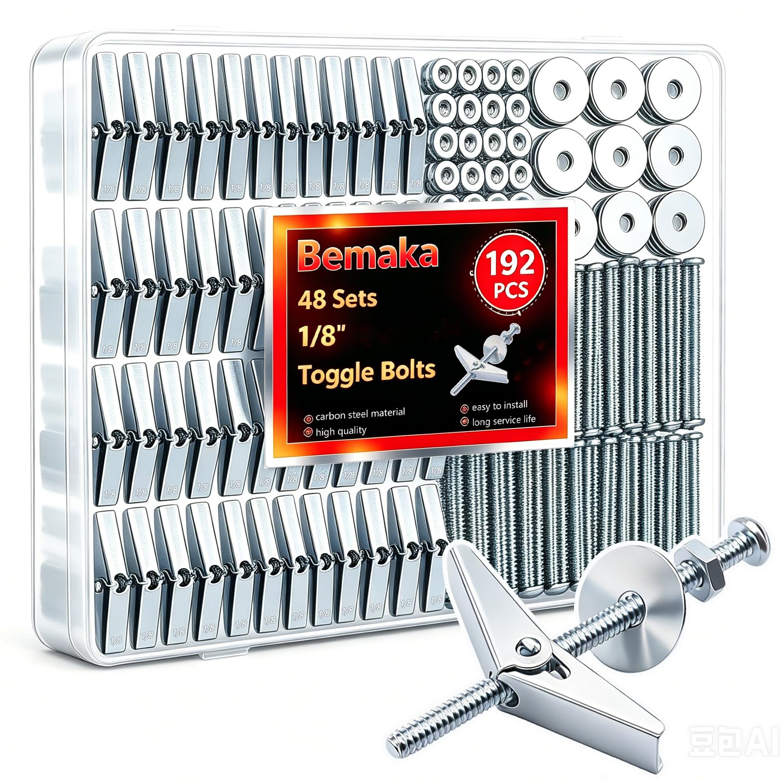 Bemaka (1/8" 3/16" 1/4" 1/4"-20 11 Sizes Assortment kit) (Silver/Multicolor/White) (Optional) Toggle Bolts for Drywall, Heavy Duty Drywall Anchors and Screws Kit for Hollow Wall, Ceiling