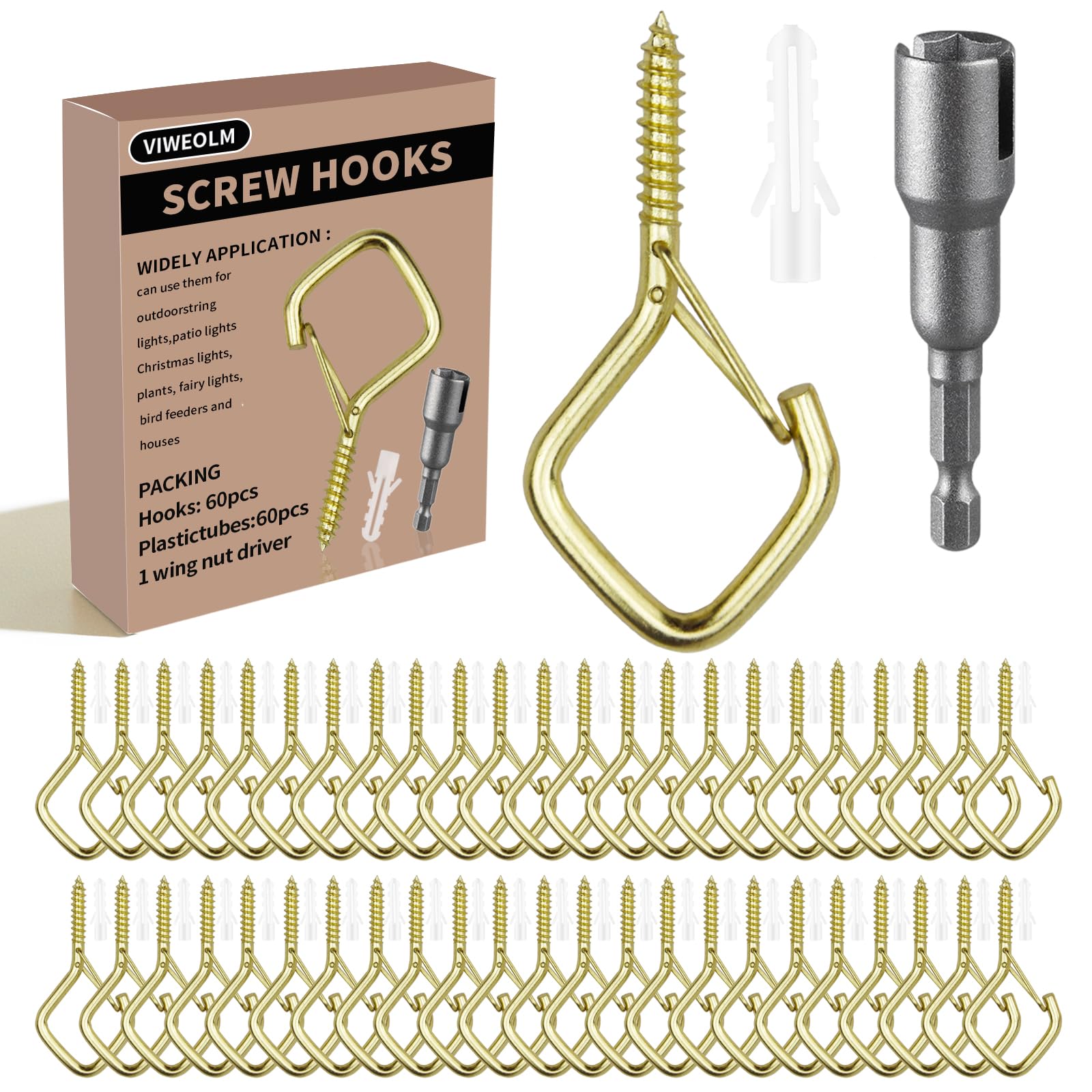 Viweolm Eye Hooks Screw Heavy Duty,Ceiling Hooks for Hanging Plants,String Lights,Cup,Wind Chime,Bird Feeders. Plant Hanger Indoor&Outdoor