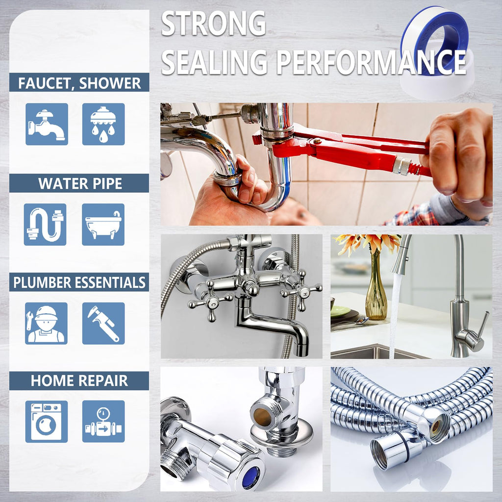 Teflon Tape,PTFE Plumbers Tape,for Sealing,Plumbing,Sealant,Thread Seal for Shower Head,Water Pipe,Prevent Leakage