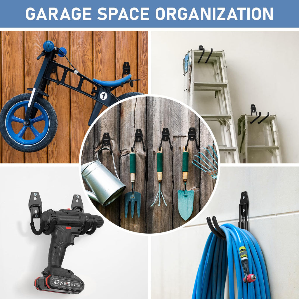 Cpais Garage Hooks with Anti-Slip Coating,Heavy Duty Wall Mount Storage Hooks for Hanging Bike,Hose,Ladder,Yard,Garden Tools