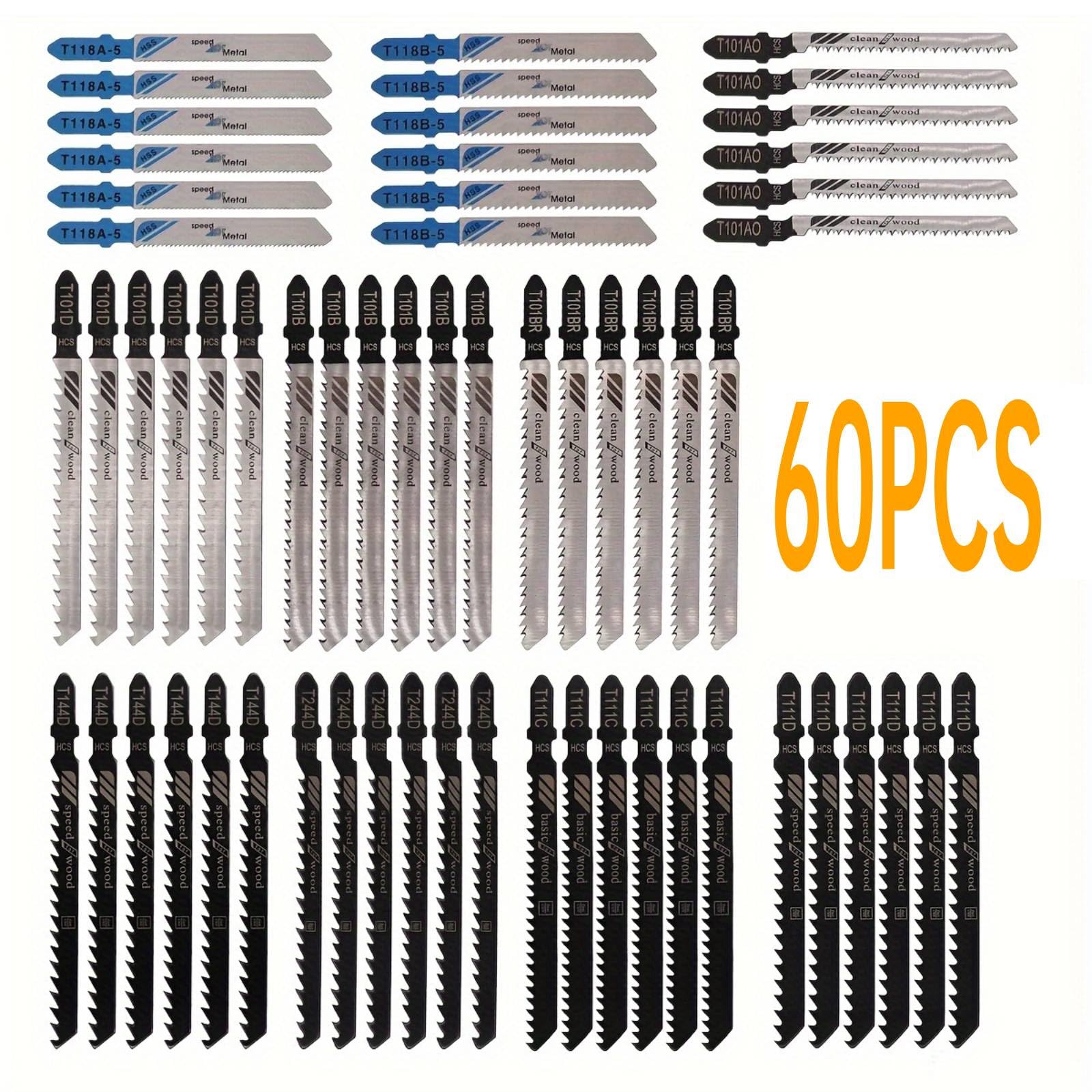 50pcs T Shank Jigsaw Blades Set with Storage Case, Contractor Assorted Jig Saw Blade Set Made with HCS/HSS for Wood Plastic and Metal Cutting, Fits Most Jig Saw Models