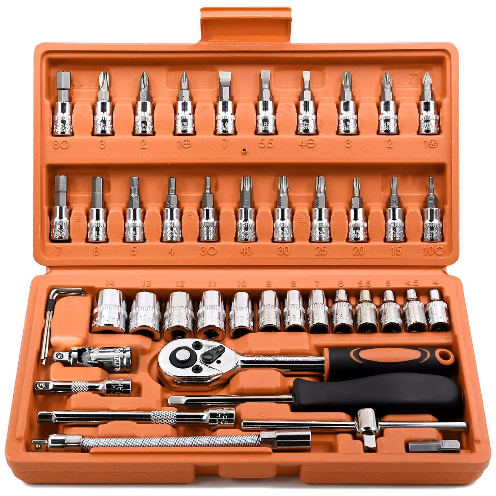 Egofine Drive Socket Ratchet Wrench Set, with Socket Set Metric and Extension Bar for Auto Repairing and Household, with Storage Case
