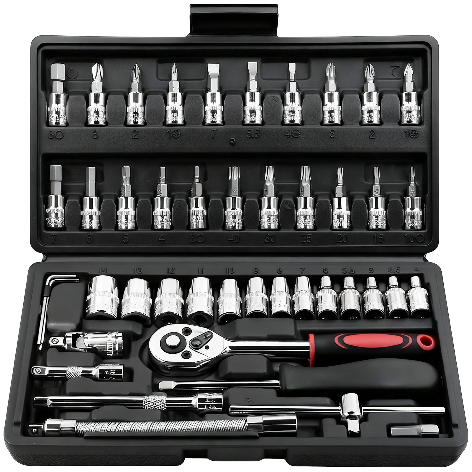 Egofine Drive Socket Ratchet Wrench Set, with Socket Set Metric and Extension Bar for Auto Repairing and Household, with Storage Case