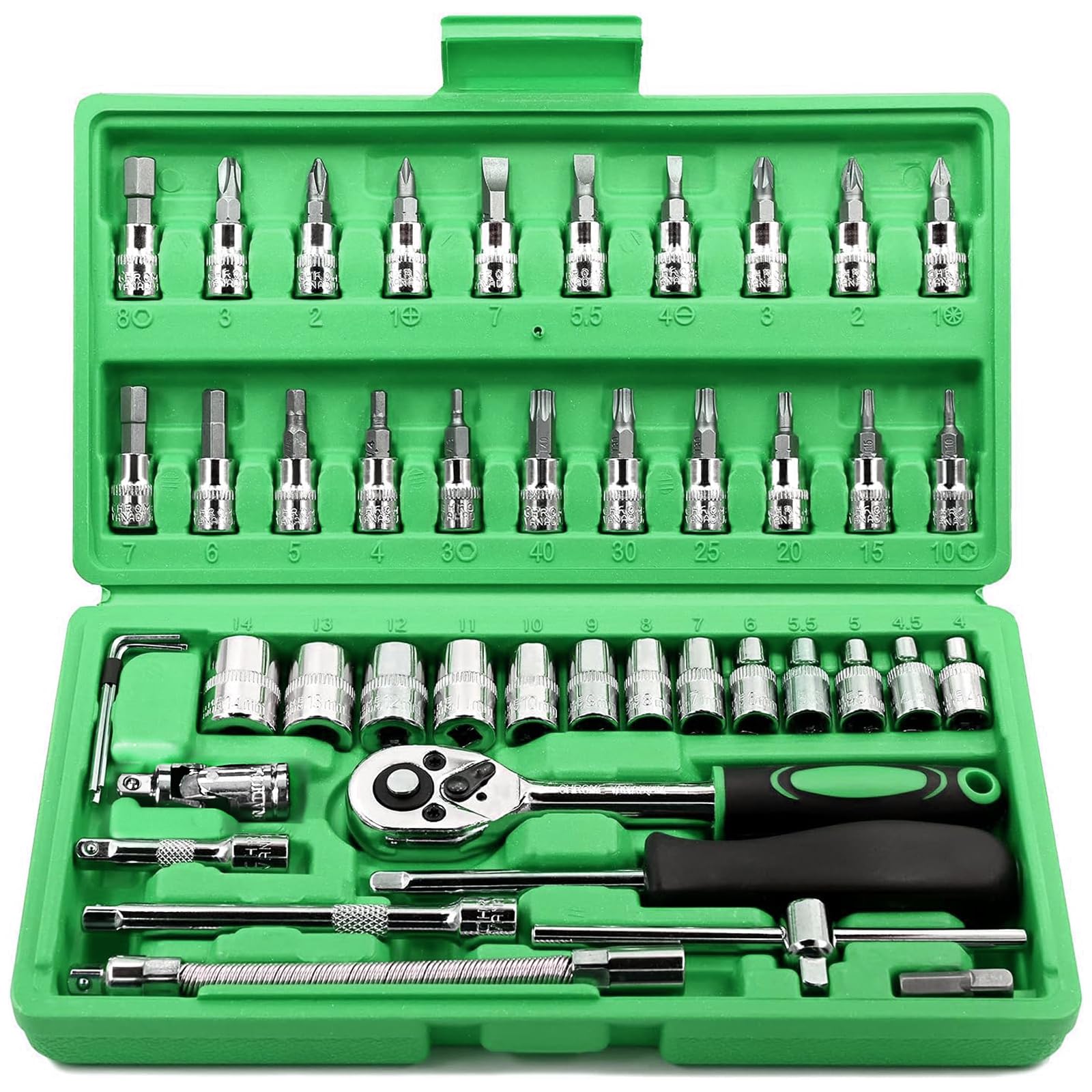 Egofine Drive Socket Ratchet Wrench Set, with Socket Set Metric and Extension Bar for Auto Repairing and Household, with Storage Case