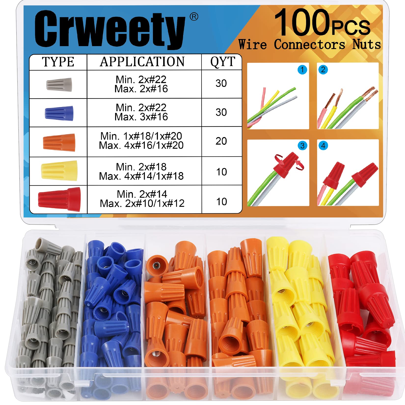 Crweety Wire Connectors Electrical Connectors Wire Caps Electrical Wire Connectors Twist Nuts Assortment for Quick Connection