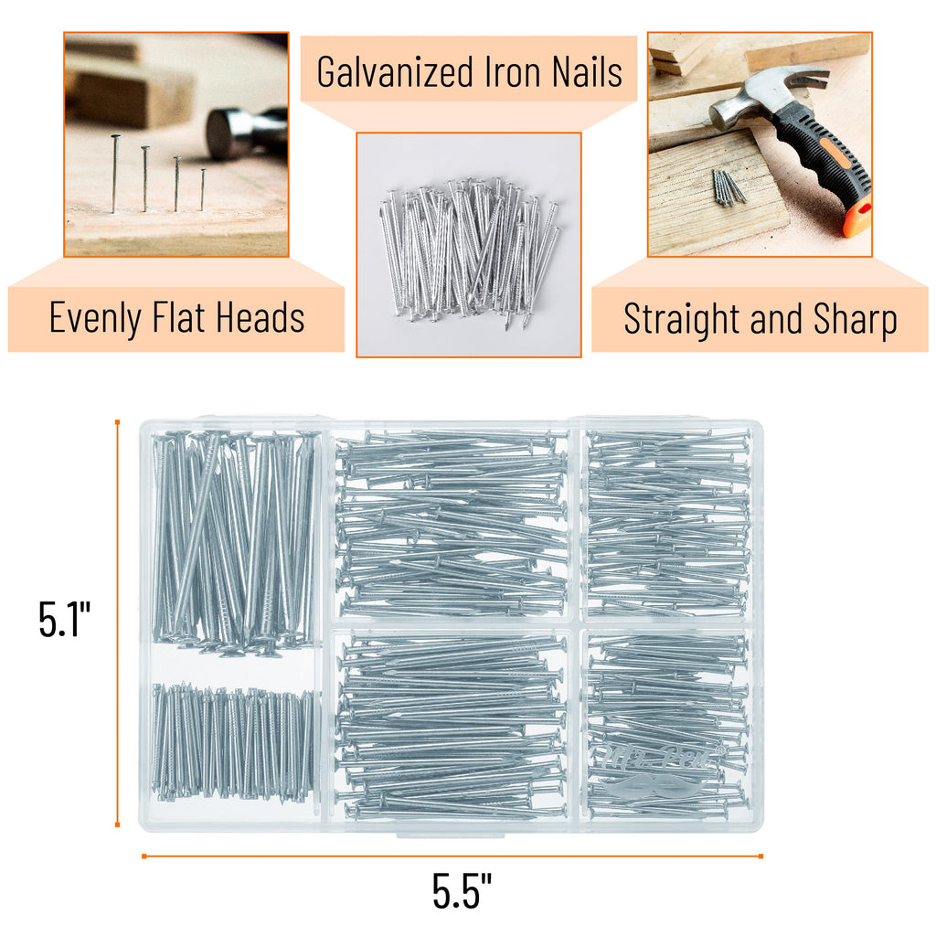Mr. Pen- Nail Assortment Kit, 600 Pcs, 4 Sizes, Silver, Small Nails for Hanging Pictures