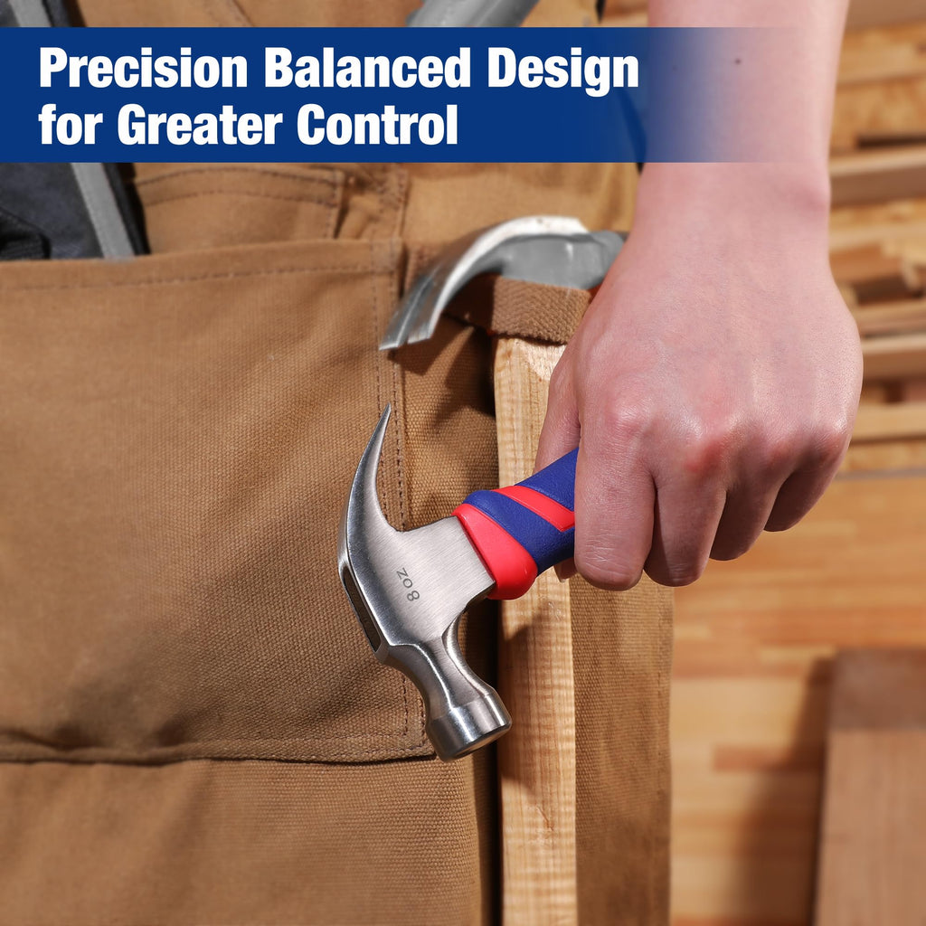 WORKPRO Claw Hammer with Fiberglass Handle, All Purpose Hammer with Forged Hardened Steel Head