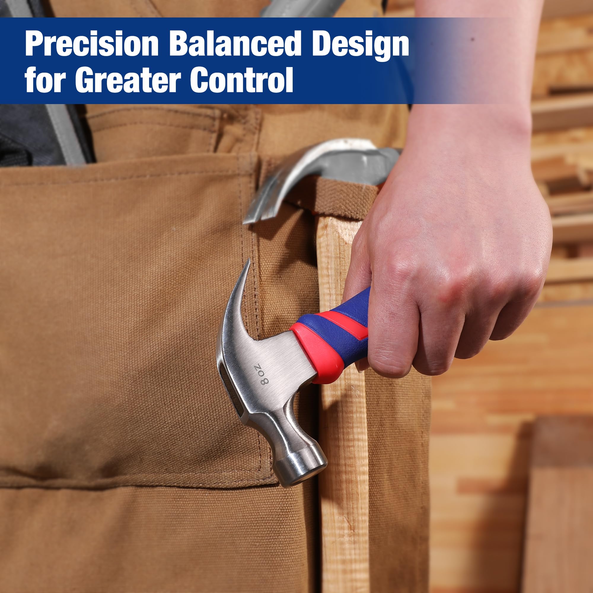 WORKPRO Claw Hammer with Fiberglass Handle, All Purpose Hammer with Forged Hardened Steel Head