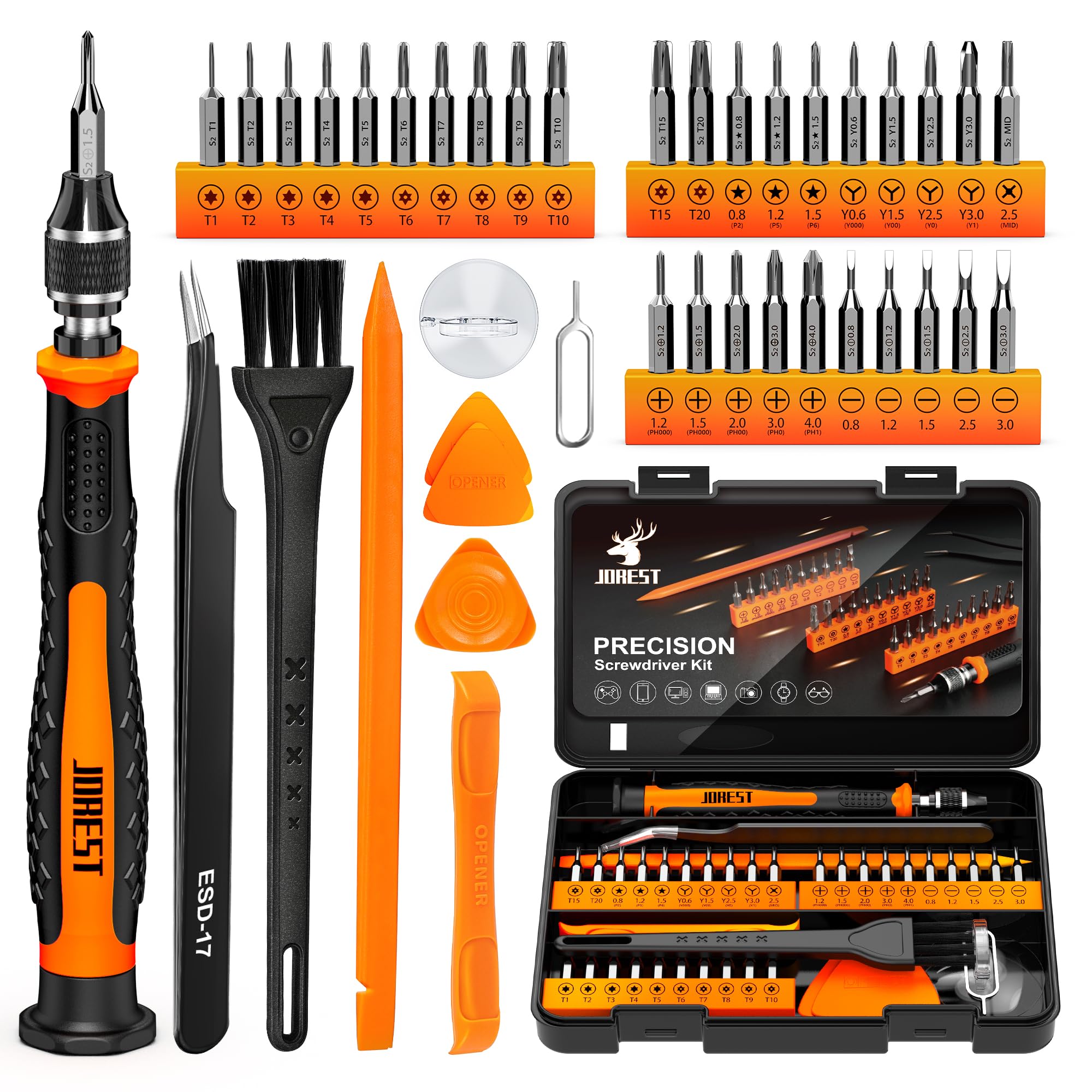 JOREST 38Pcs Small Precision Screwdriver Set with Torx T5, T6, Y00, Mini Repair Tool Kit for Macbook, Computer, Laptop, iPhone, PS4 PS5, Xbox, Switch, Eyeglasses, Watch, Ring Doorbell, Electronic, etc