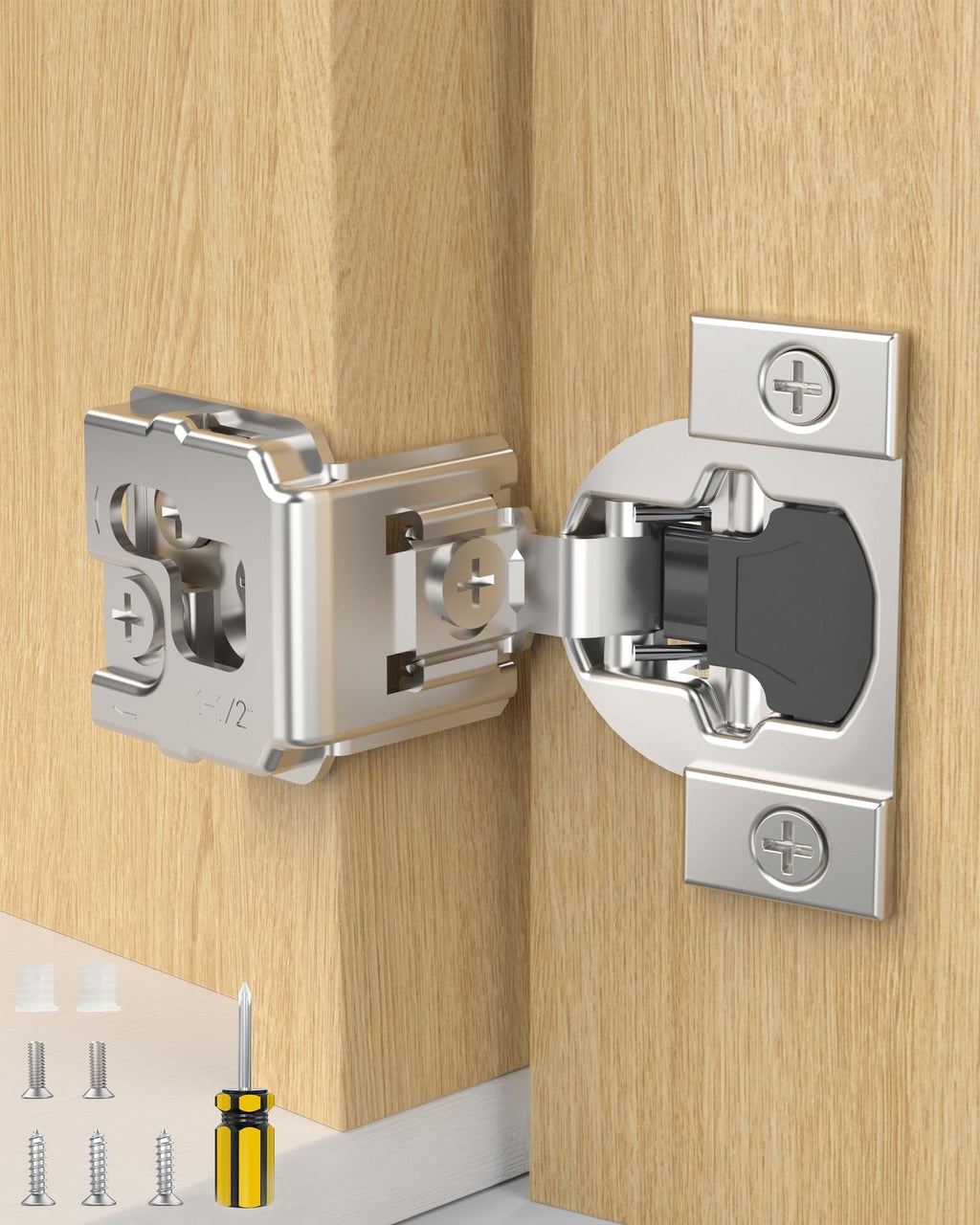 Onemake Face Frame Soft Close Cabinet Hinges, 105° Concealed Hinge, Smooth Slow Self Closing, 3D Adjustable, Hidden Hardware Replacement for Kitchen, Wardrobe, Cupboard Door