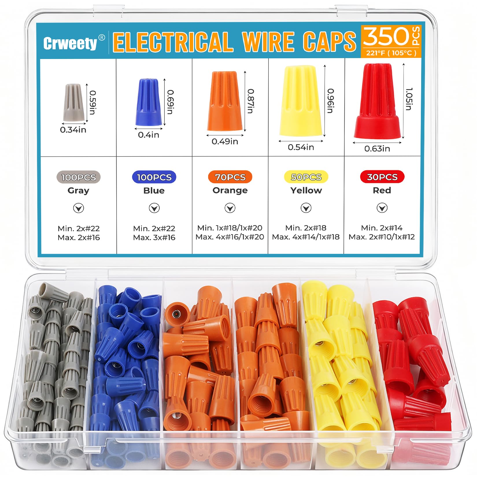 Crweety Wire Connectors Electrical Connectors Wire Caps Electrical Wire Connectors Twist Nuts Assortment for Quick Connection