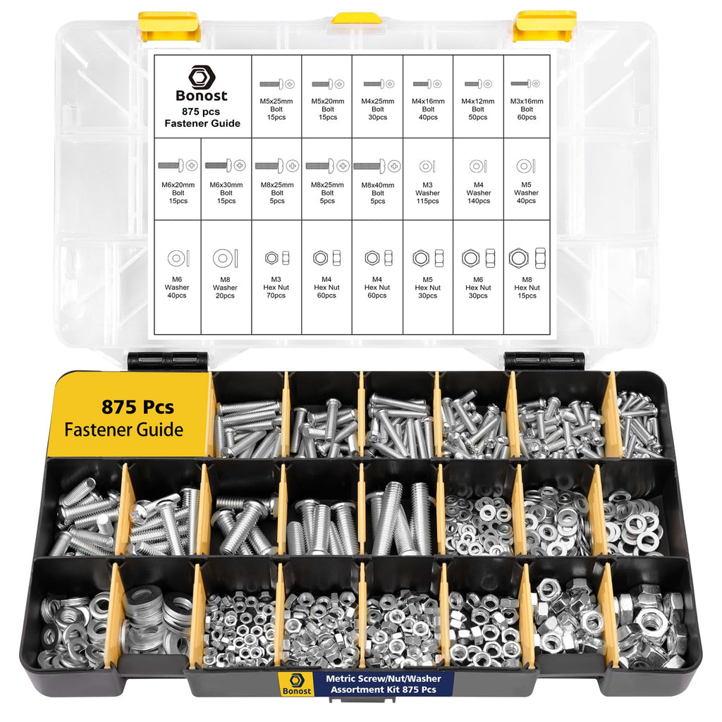 Bonost 3010pcs Nuts and Bolts Kit with Grade 8.8 Metric Hex Bolts, 4 Trays