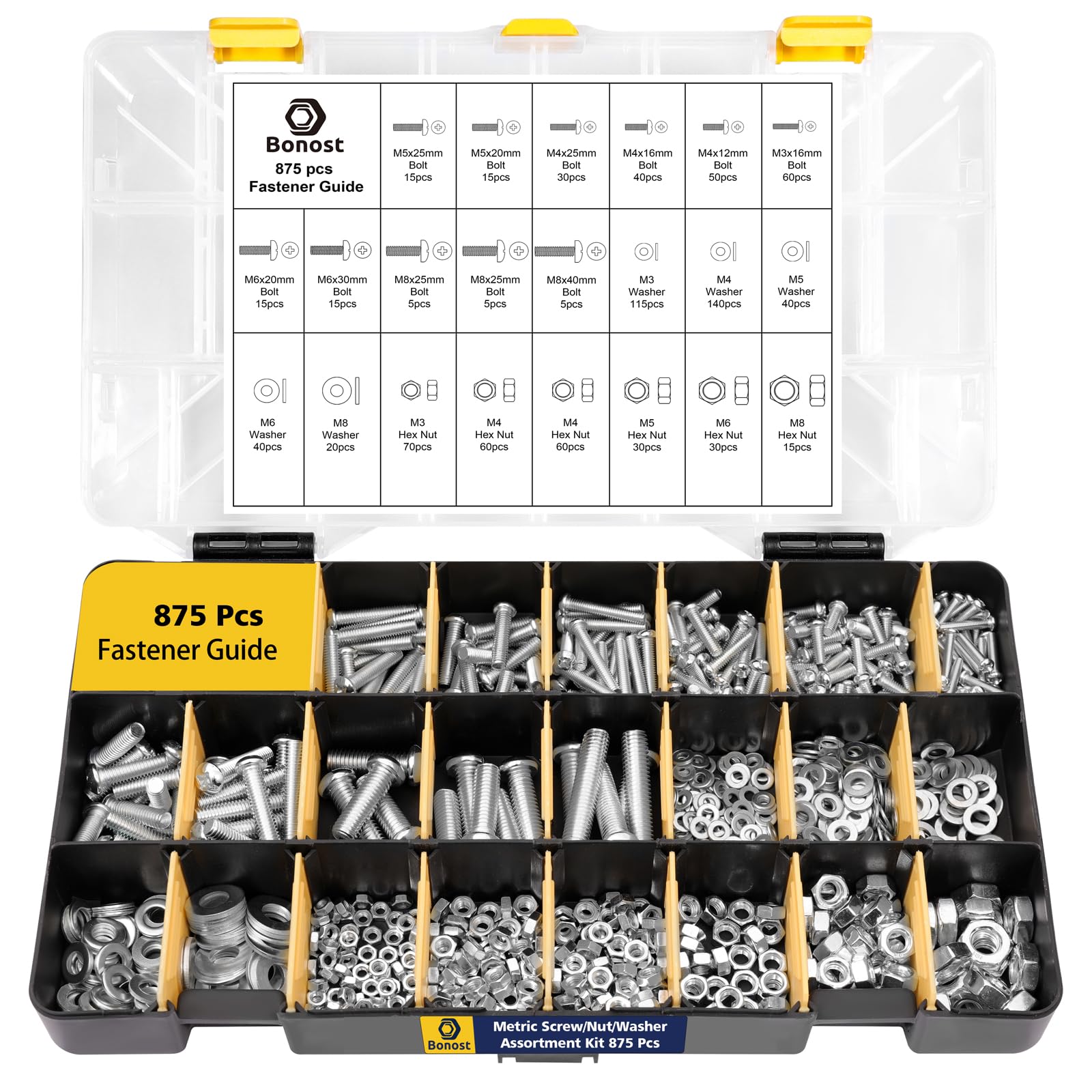 Bonost 3010pcs Nuts and Bolts Kit with Grade 8.8 Metric Hex Bolts, 4 Trays