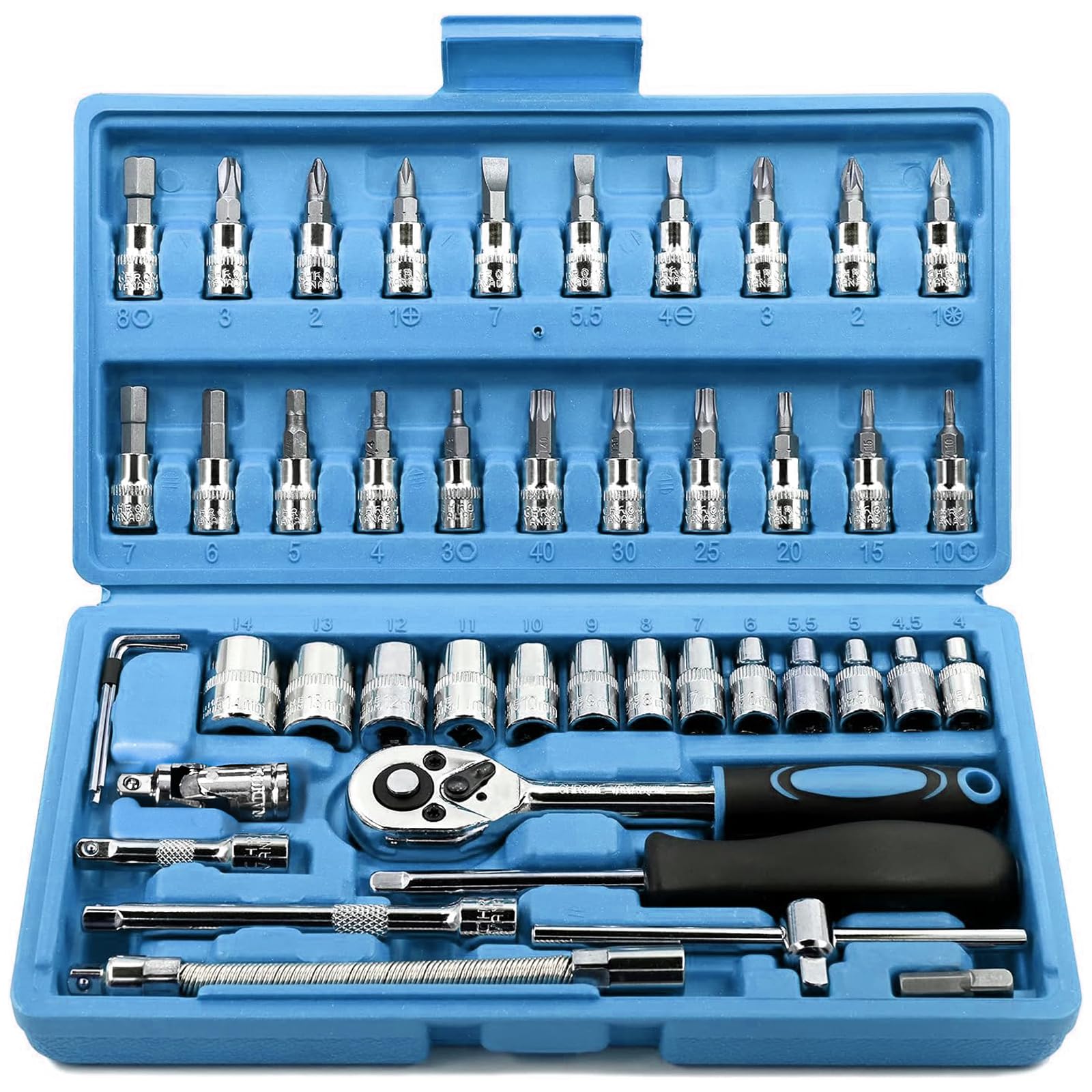 Egofine Drive Socket Ratchet Wrench Set, with Socket Set Metric and Extension Bar for Auto Repairing and Household, with Storage Case