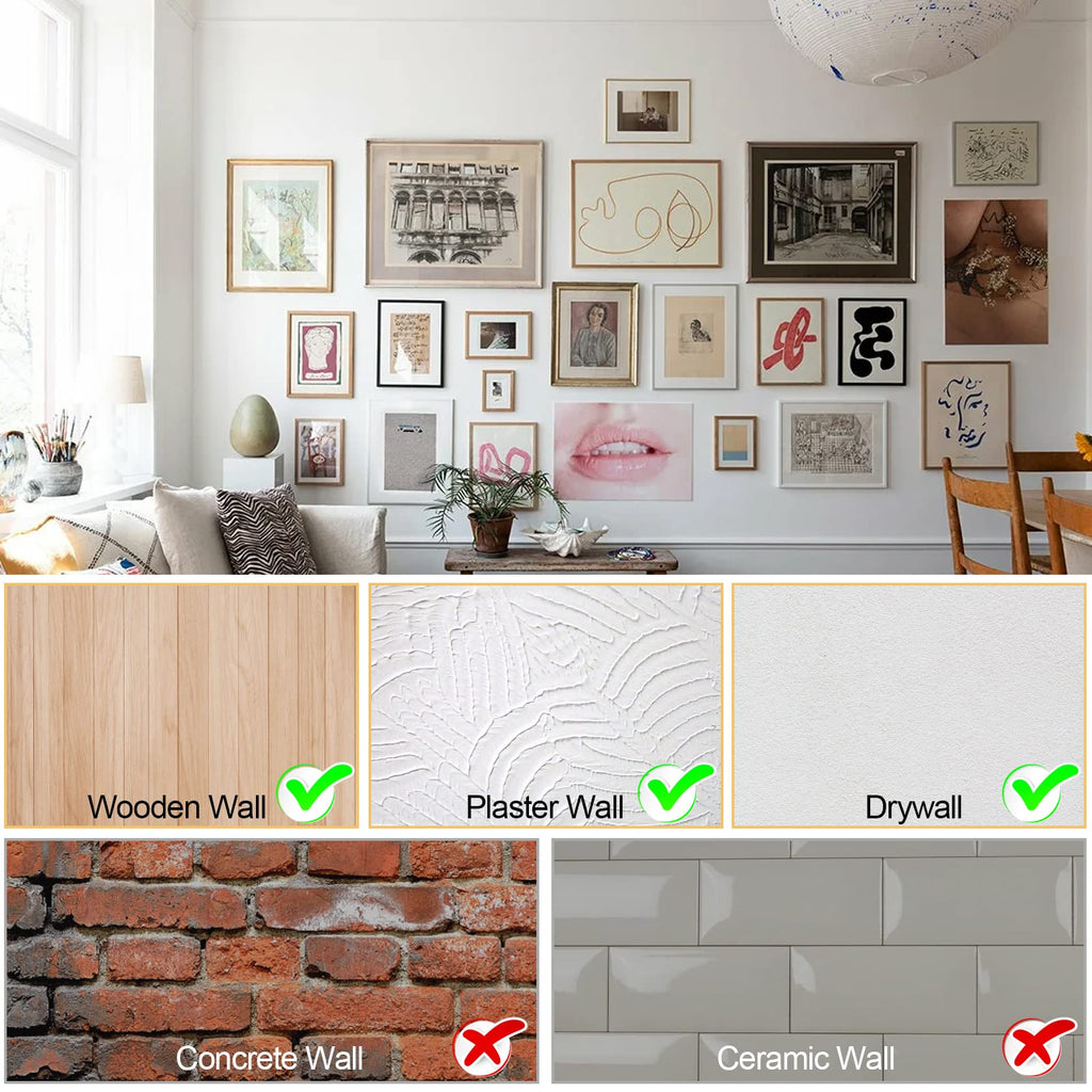 Picture Hanging Kit, 10lb, 30lb, 50lb and 100lb Picture Hangers, Metal Picture Hanging Hooks with Nails, on Drywall, Wooden Wall