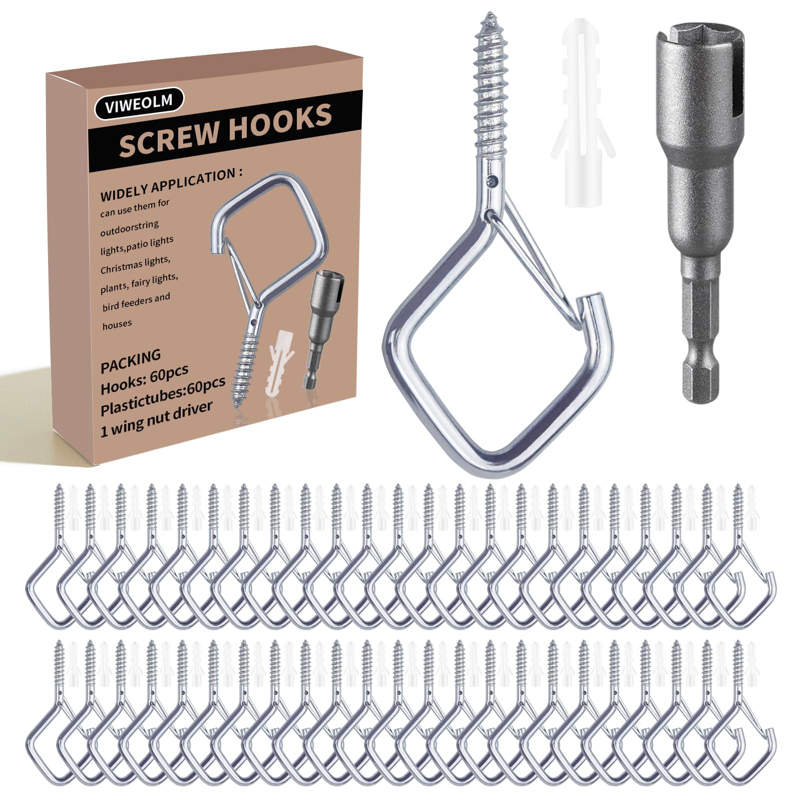 Viweolm Eye Hooks Screw Heavy Duty,Ceiling Hooks for Hanging Plants,String Lights,Cup,Wind Chime,Bird Feeders. Plant Hanger Indoor&Outdoor