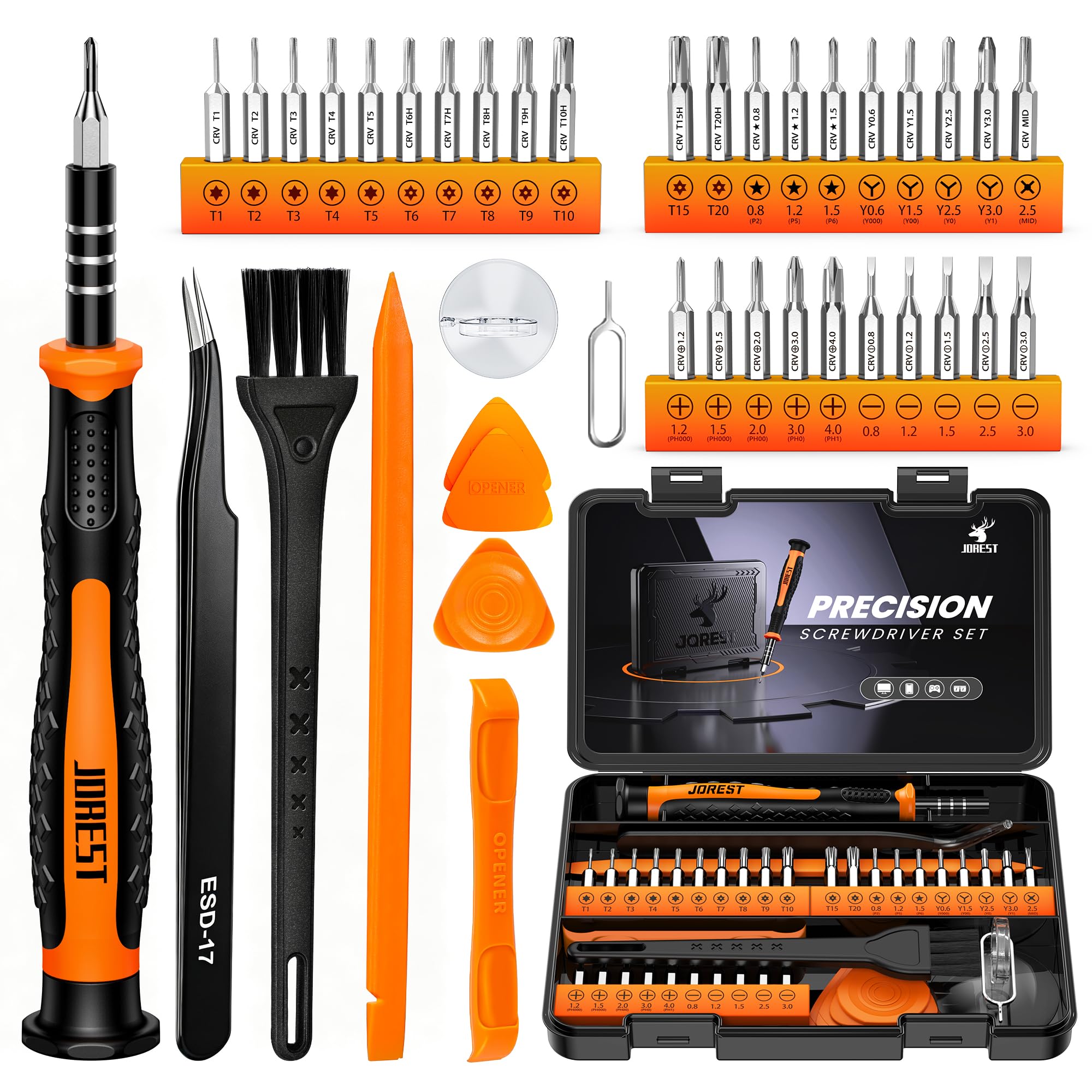 JOREST 38Pcs Small Precision Screwdriver Set with Torx T5, T6, Y00, Mini Repair Tool Kit for Macbook, Computer, Laptop, iPhone, PS4 PS5, Xbox, Switch, Eyeglasses, Watch, Ring Doorbell, Electronic, etc