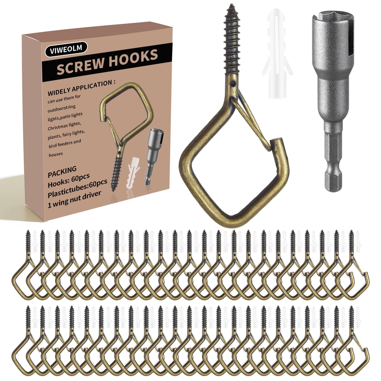 Viweolm Eye Hooks Screw Heavy Duty,Ceiling Hooks for Hanging Plants,String Lights,Cup,Wind Chime,Bird Feeders. Plant Hanger Indoor&Outdoor