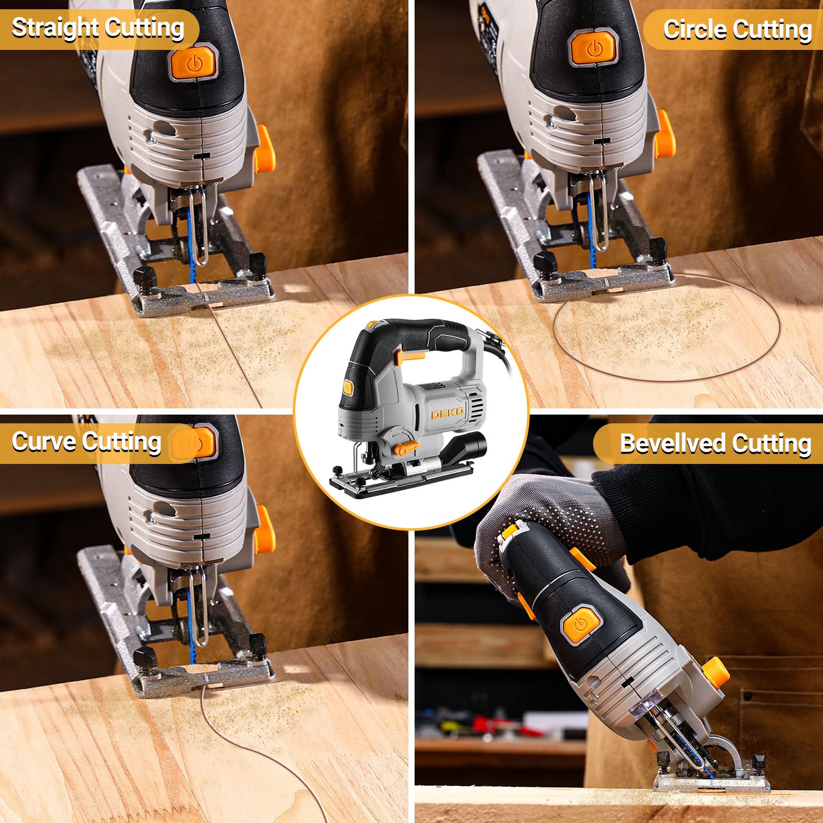 6.7-Amp Jig Saw Corded: Electric Jigsaw Tool Power Jig Saws for Wood Cutter with 6 Variable Speed Up to 3000 SPM, 4 Orbital Settings, LED Light & ±45° Bevel Cutting, Tool-Free Blade Change