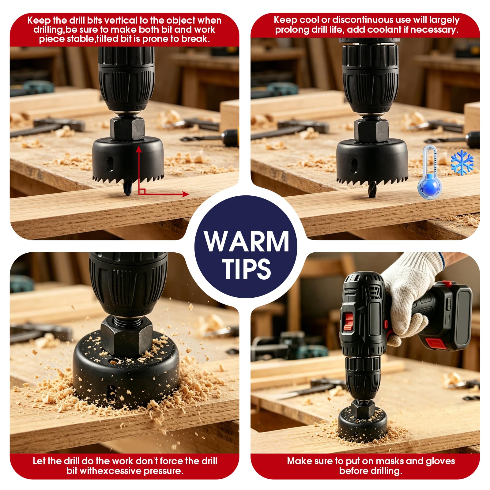 HIDOTOL 8PC Hole Saw Kit 1" to 2-1/8"(25-54mm) in Case with Drill Bits, Mandrels and Hex Key, Smooth Cutting for Soft Wood, Plywood, PVC Board