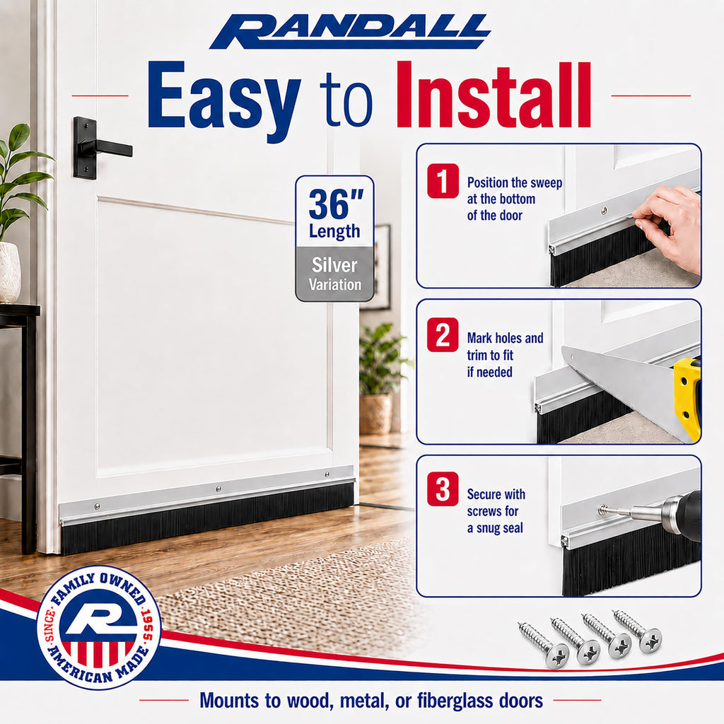 Aluminum & Brush Door Sweep | 36-Inch Length | Weatherproofing Solution for Gaps Up to 1 1/2" | Durable USA-Made Door Sweep Seal | Dust, Debris, and Draft Protection