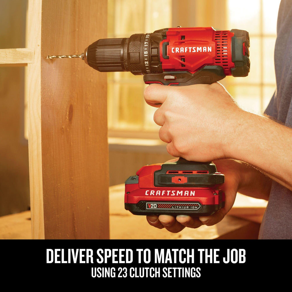 CRAFTSMAN V20 Cordless Drill/Driver Kit, 1/2 inch, Battery and Charger Included (CMCD700C1)
