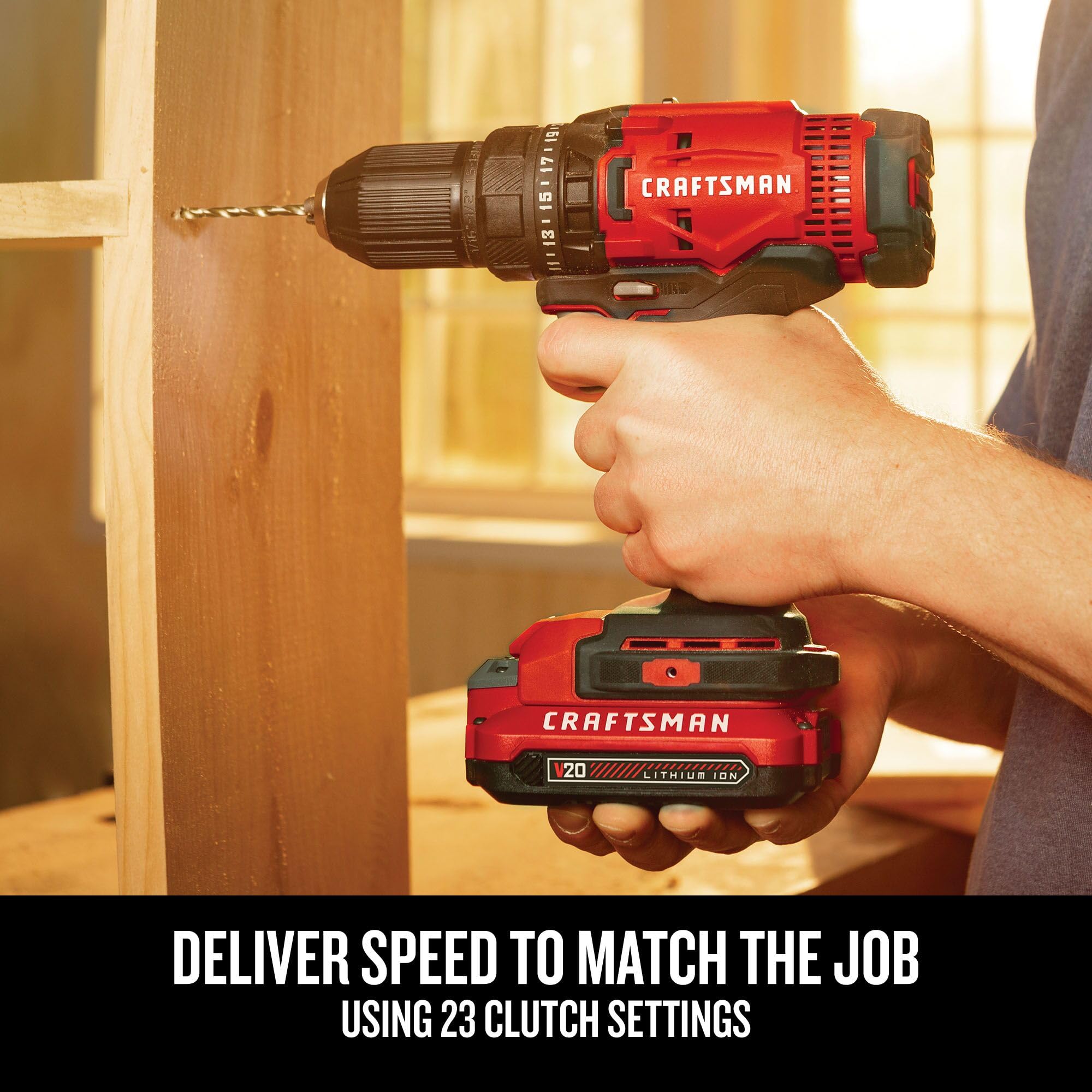 CRAFTSMAN V20 Cordless Drill/Driver Kit, 1/2 inch, Battery and Charger Included (CMCD700C1)