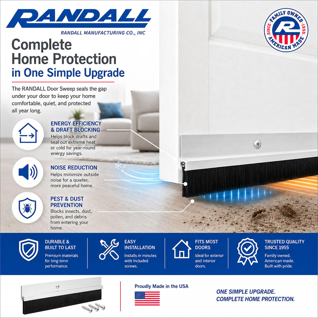 Aluminum & Brush Door Sweep | 36-Inch Length | Weatherproofing Solution for Gaps Up to 1 1/2" | Durable USA-Made Door Sweep Seal | Dust, Debris, and Draft Protection
