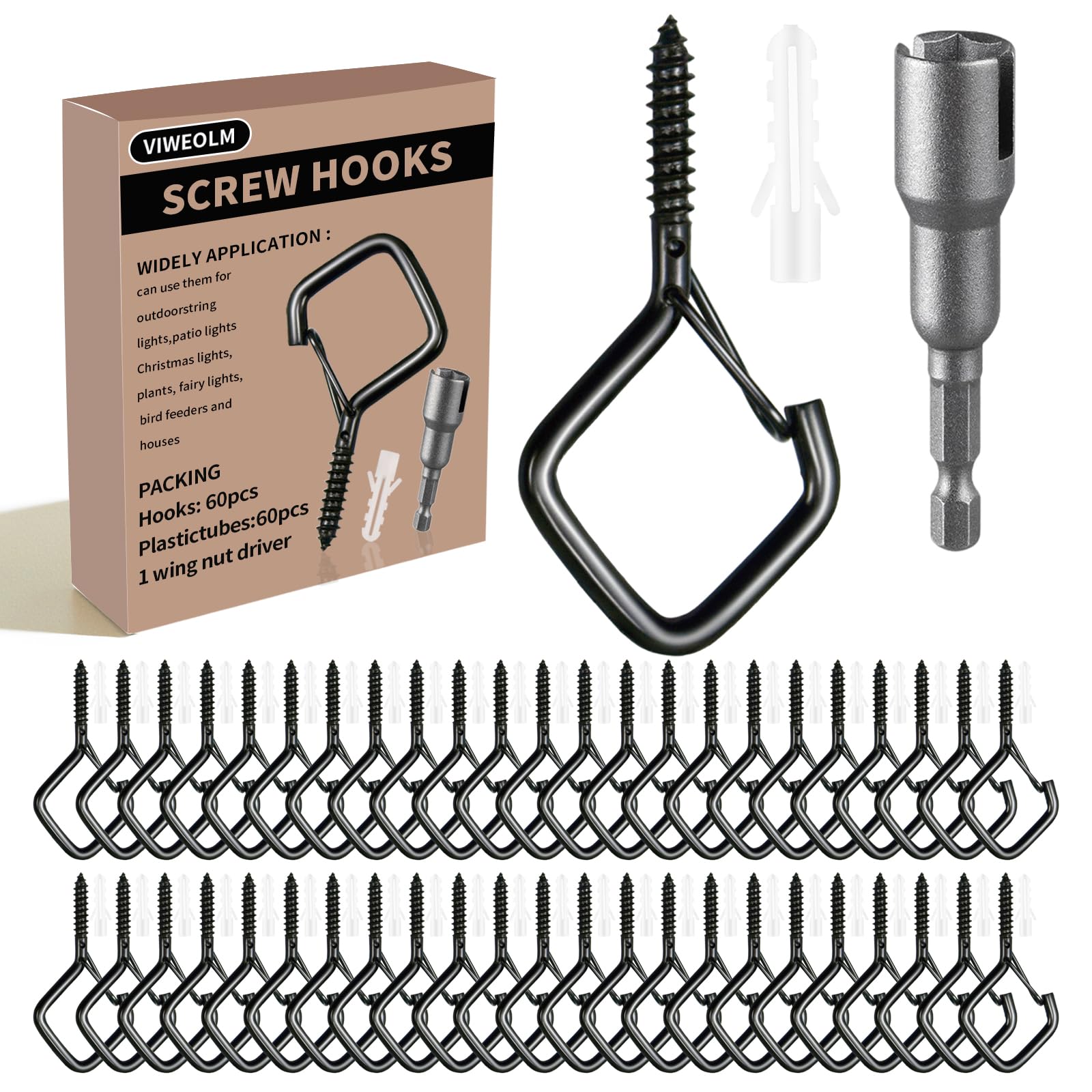 Viweolm Eye Hooks Screw Heavy Duty,Ceiling Hooks for Hanging Plants,String Lights,Cup,Wind Chime,Bird Feeders. Plant Hanger Indoor&Outdoor