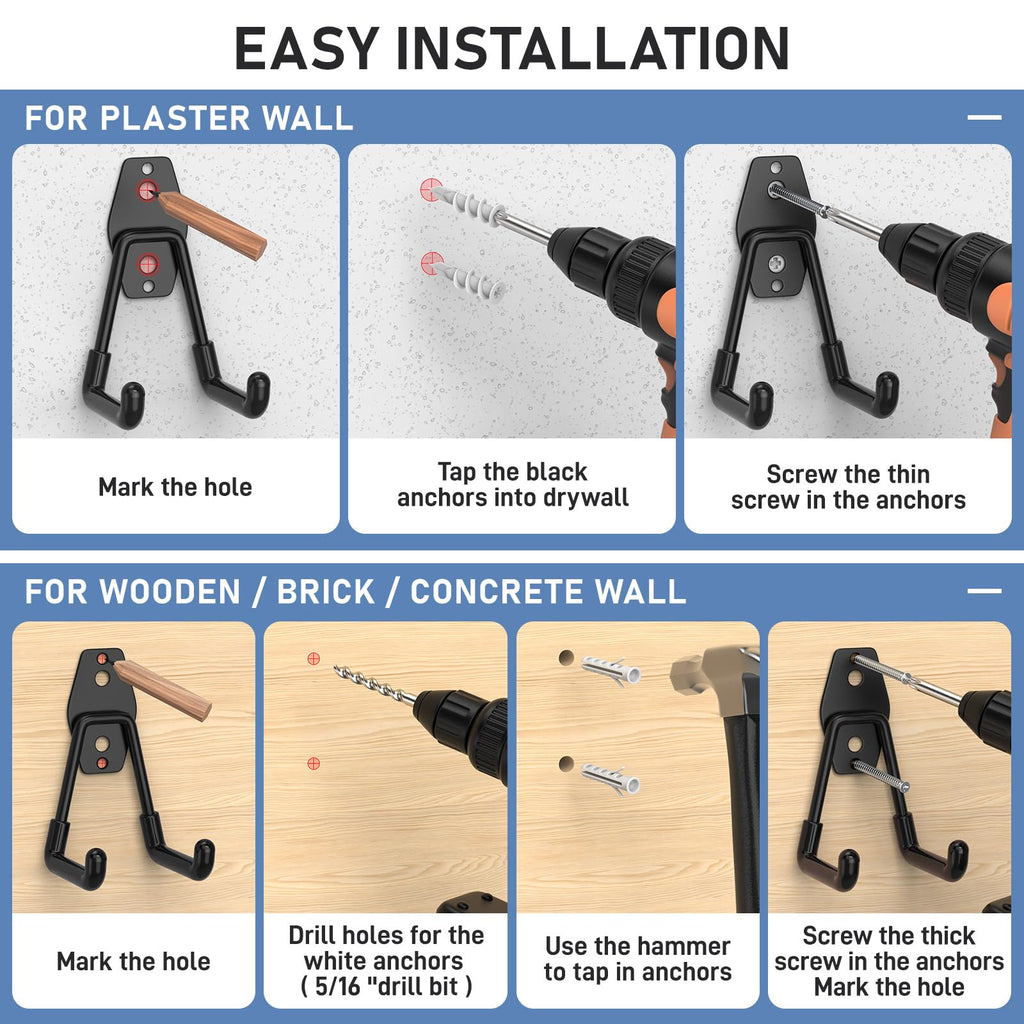 Cpais Garage Hooks with Anti-Slip Coating,Heavy Duty Wall Mount Storage Hooks for Hanging Bike,Hose,Ladder,Yard,Garden Tools