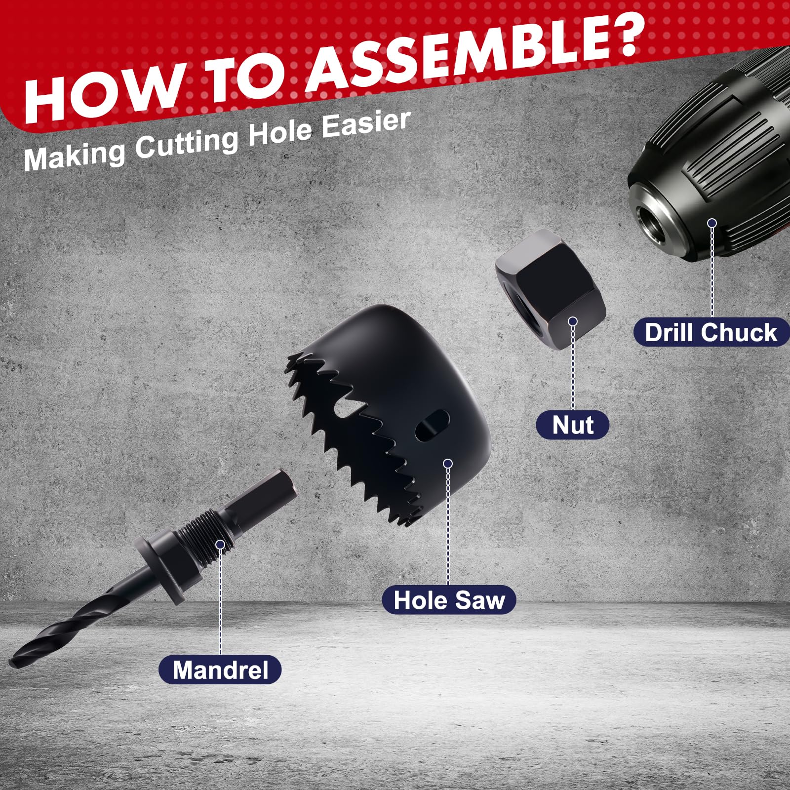 HIDOTOL 8PC Hole Saw Kit 1" to 2-1/8"(25-54mm) in Case with Drill Bits, Mandrels and Hex Key, Smooth Cutting for Soft Wood, Plywood, PVC Board