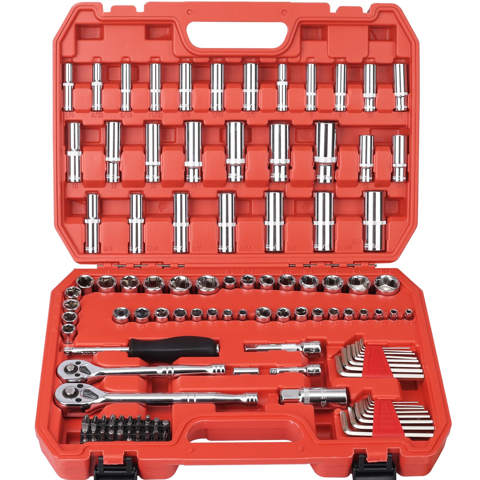 Egofine Drive Socket Ratchet Wrench Set, with Socket Set Metric and Extension Bar for Auto Repairing and Household, with Storage Case