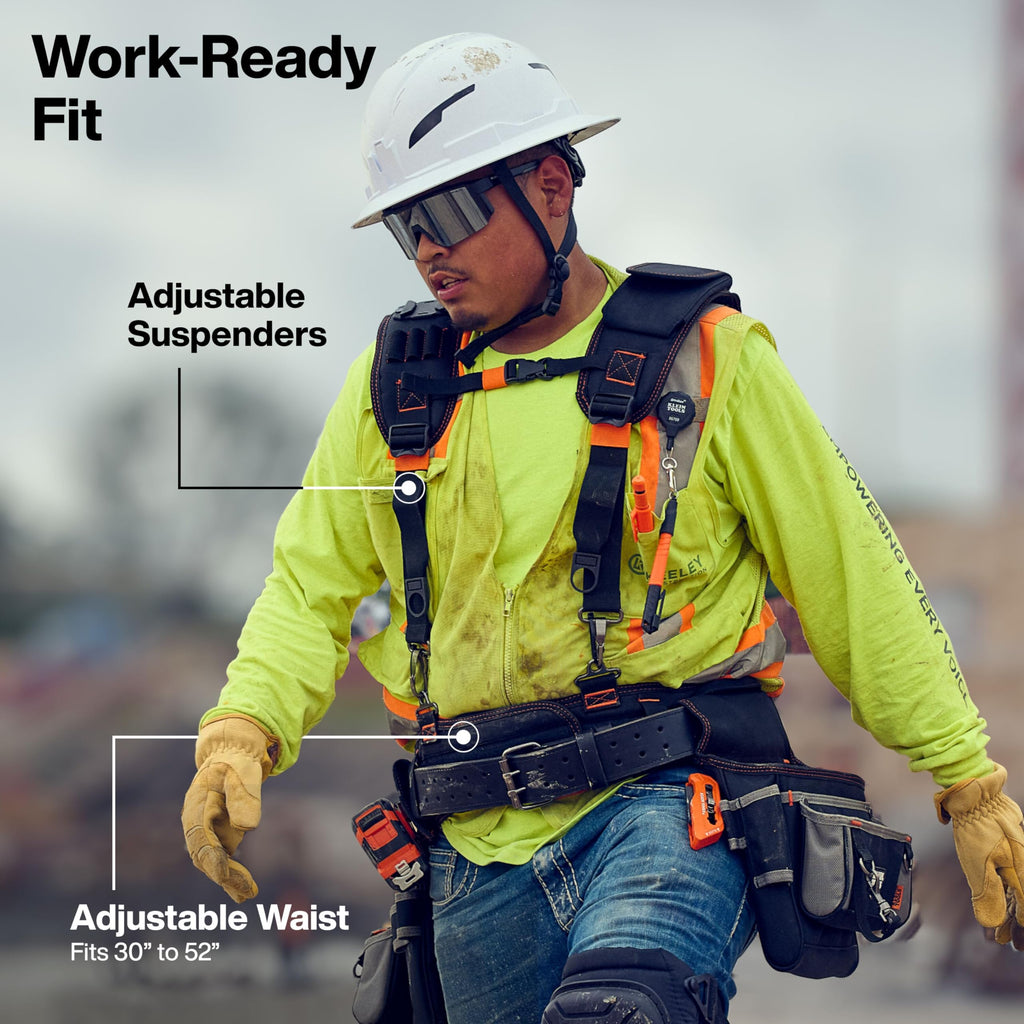 Klein Tools Tool Rig, Padded Tool Belt with Suspenders, 23 Pockets, Adjustable 30-52in Waist for Construction