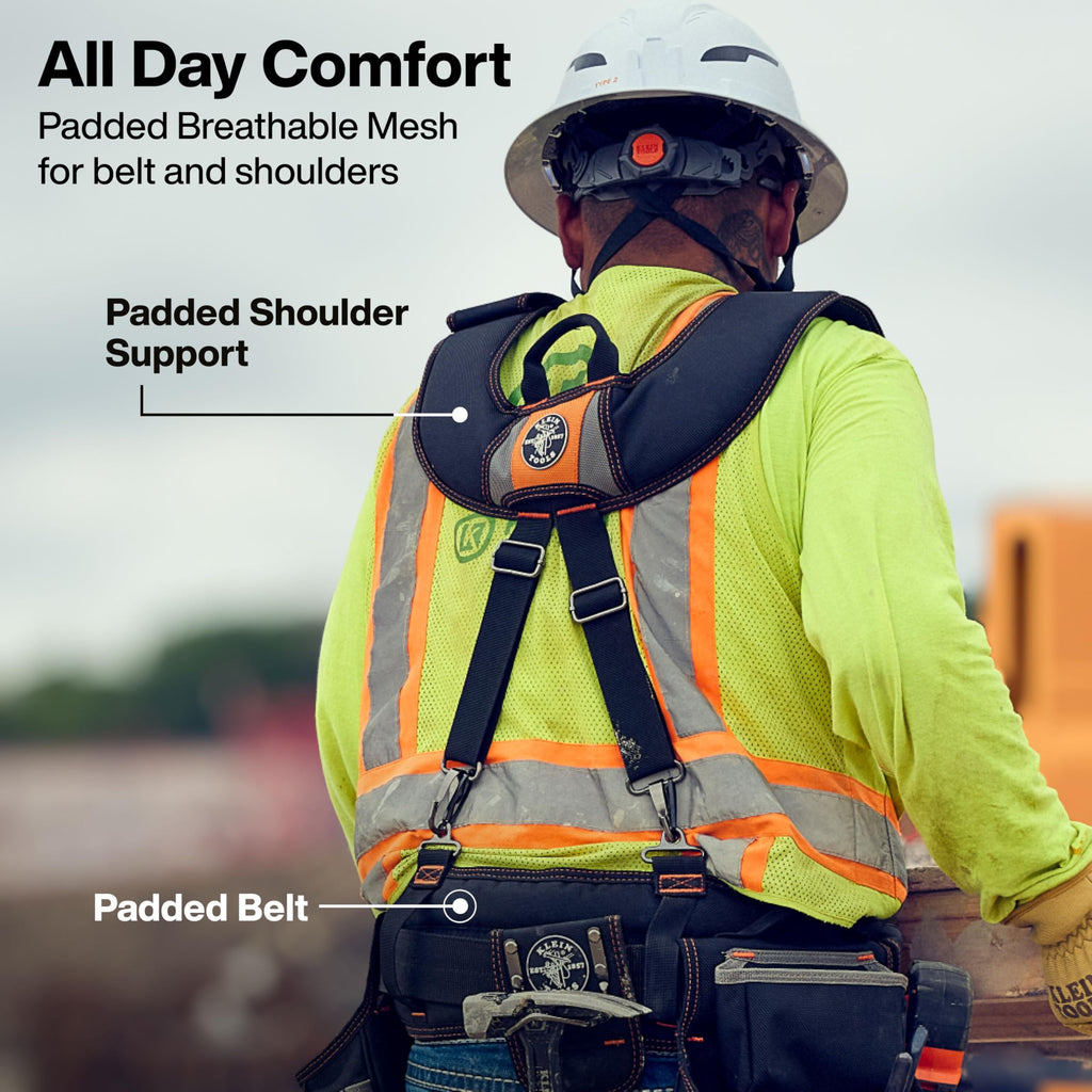 Klein Tools Tool Rig, Padded Tool Belt with Suspenders, 23 Pockets, Adjustable 30-52in Waist for Construction